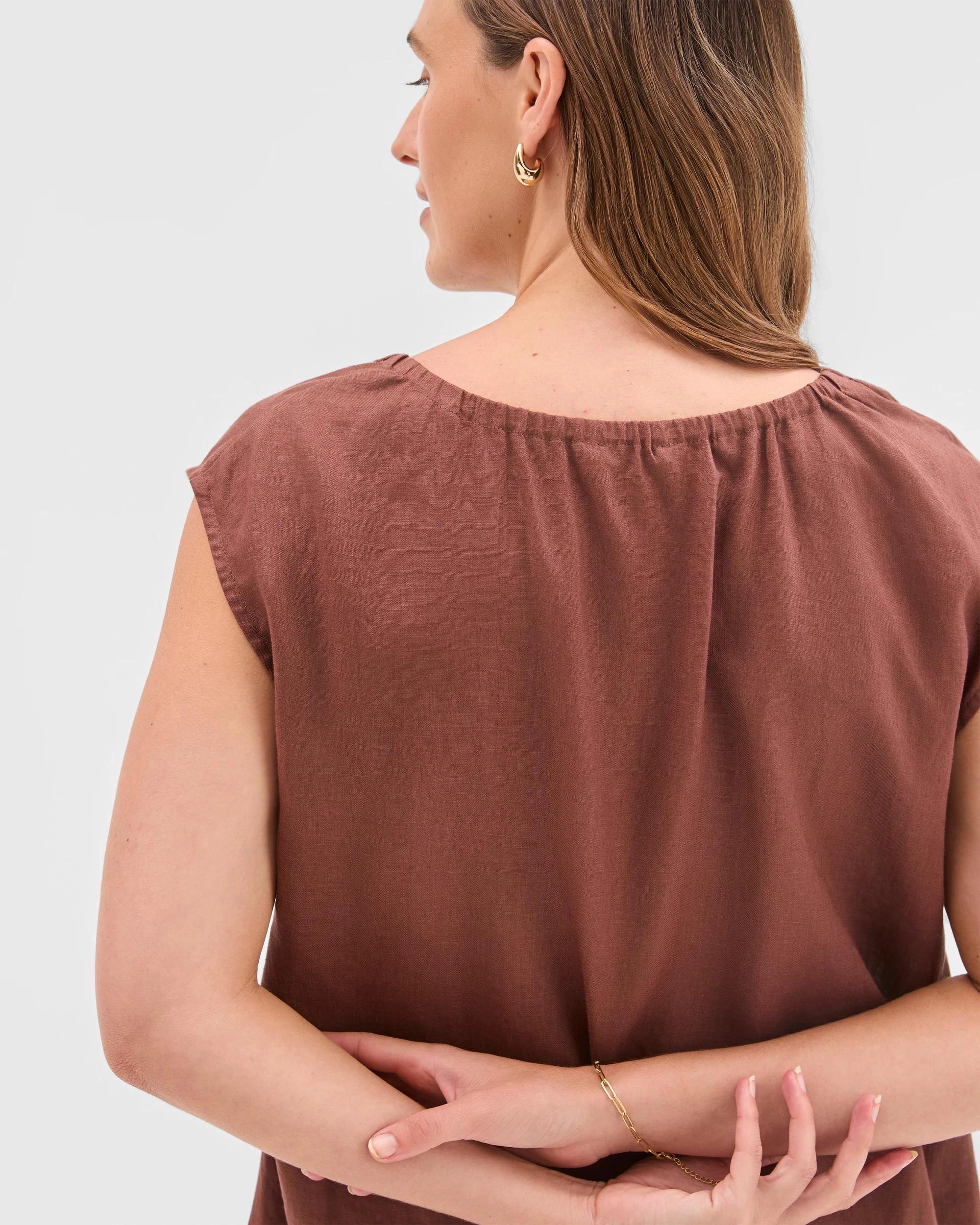 1 Target Woman European Linen Short Sleeve Top SOFT BROWN, 1 of 6