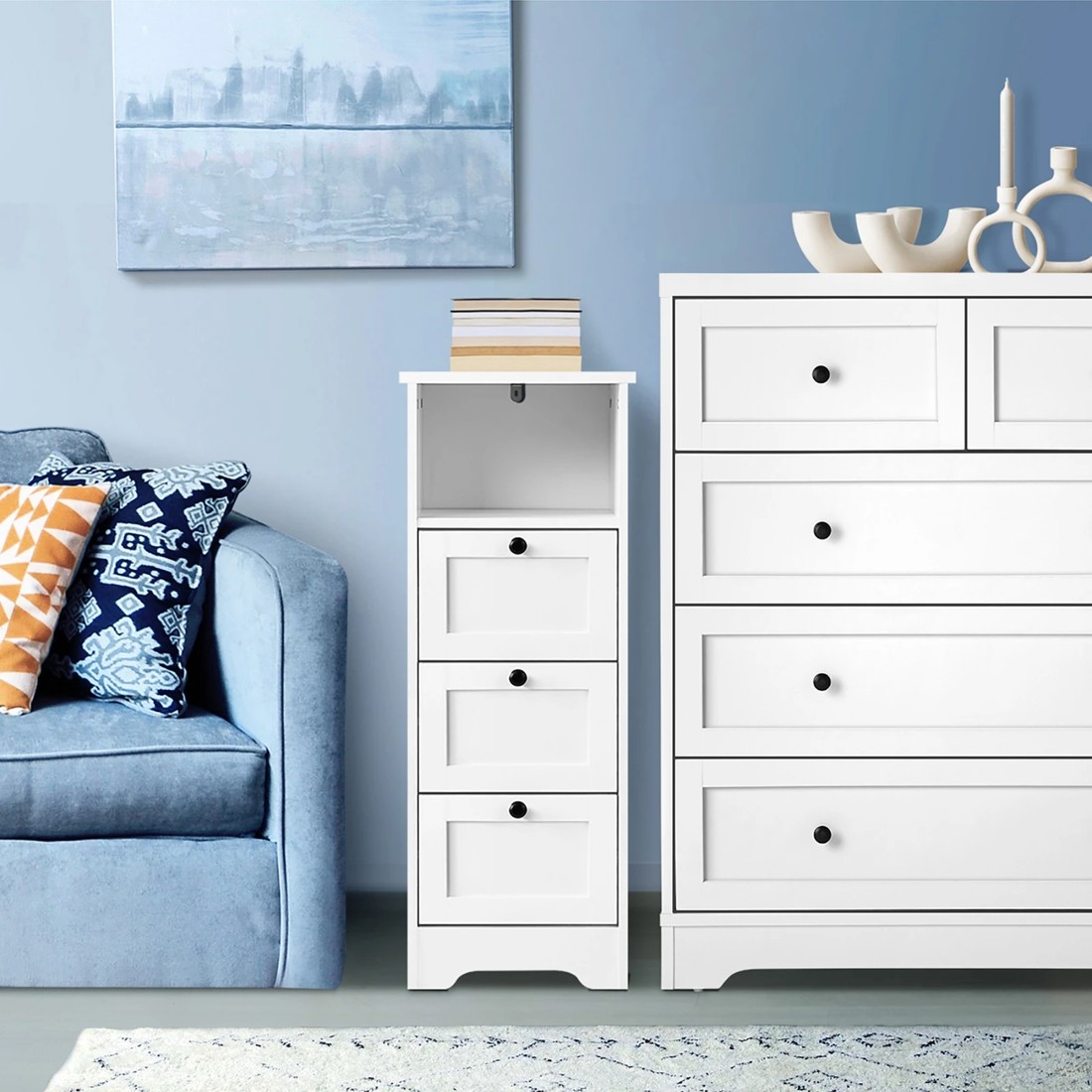 3 Oikiture Chest Of Drawers Buffet Sideboard Storage Cabinet Hamptons
 - White, 3 of 10