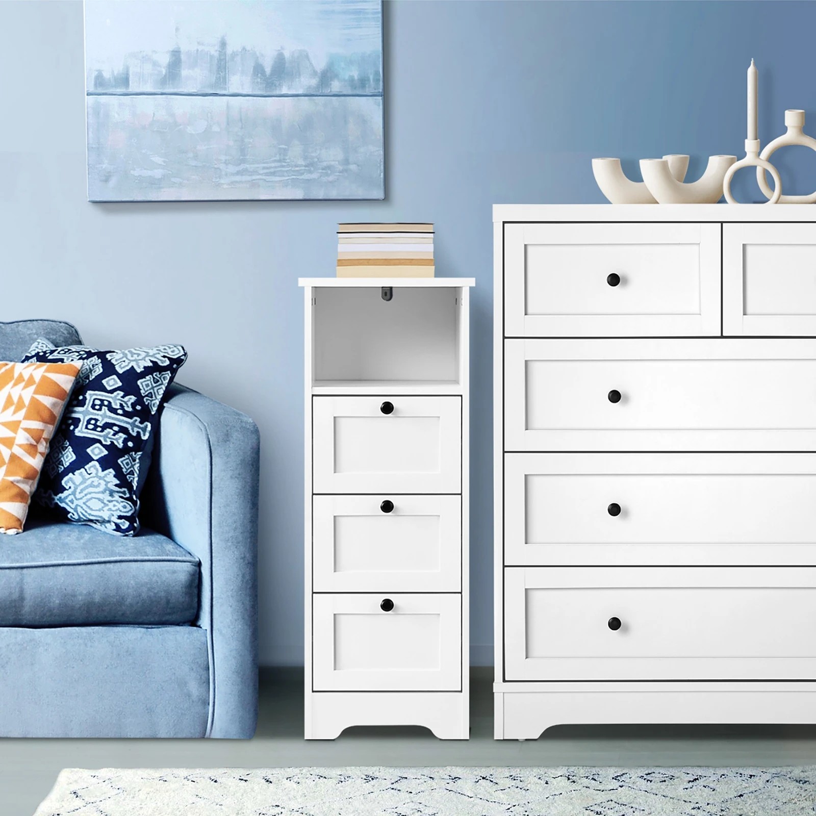 3 Oikiture Chest Of Drawers Buffet Sideboard Storage Cabinet Hamptons
 - White, 3 of 10