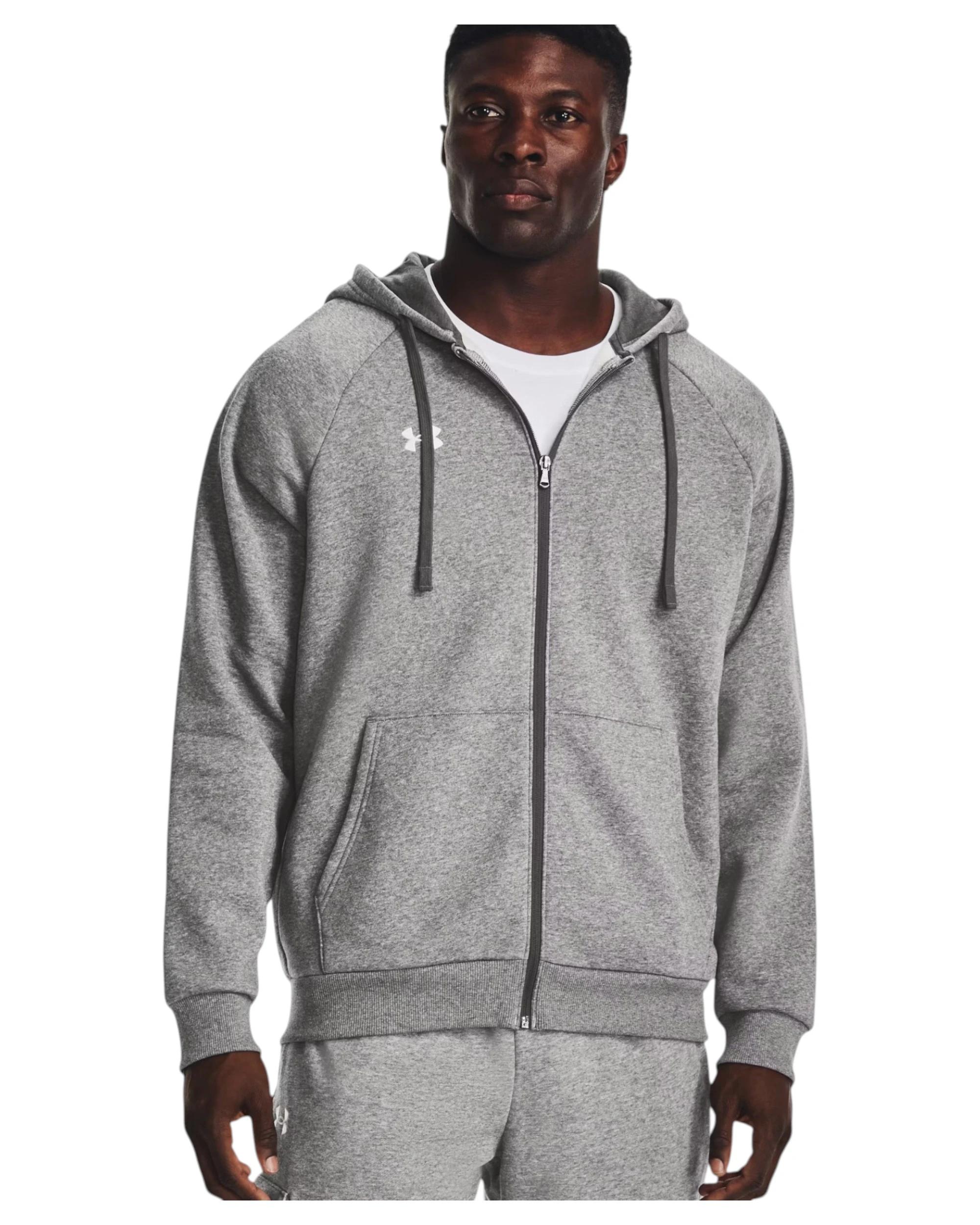 4 Under Armour Mens Rival Fleece Full Zip Grey Hooded Jacket Grey, 4 of 5