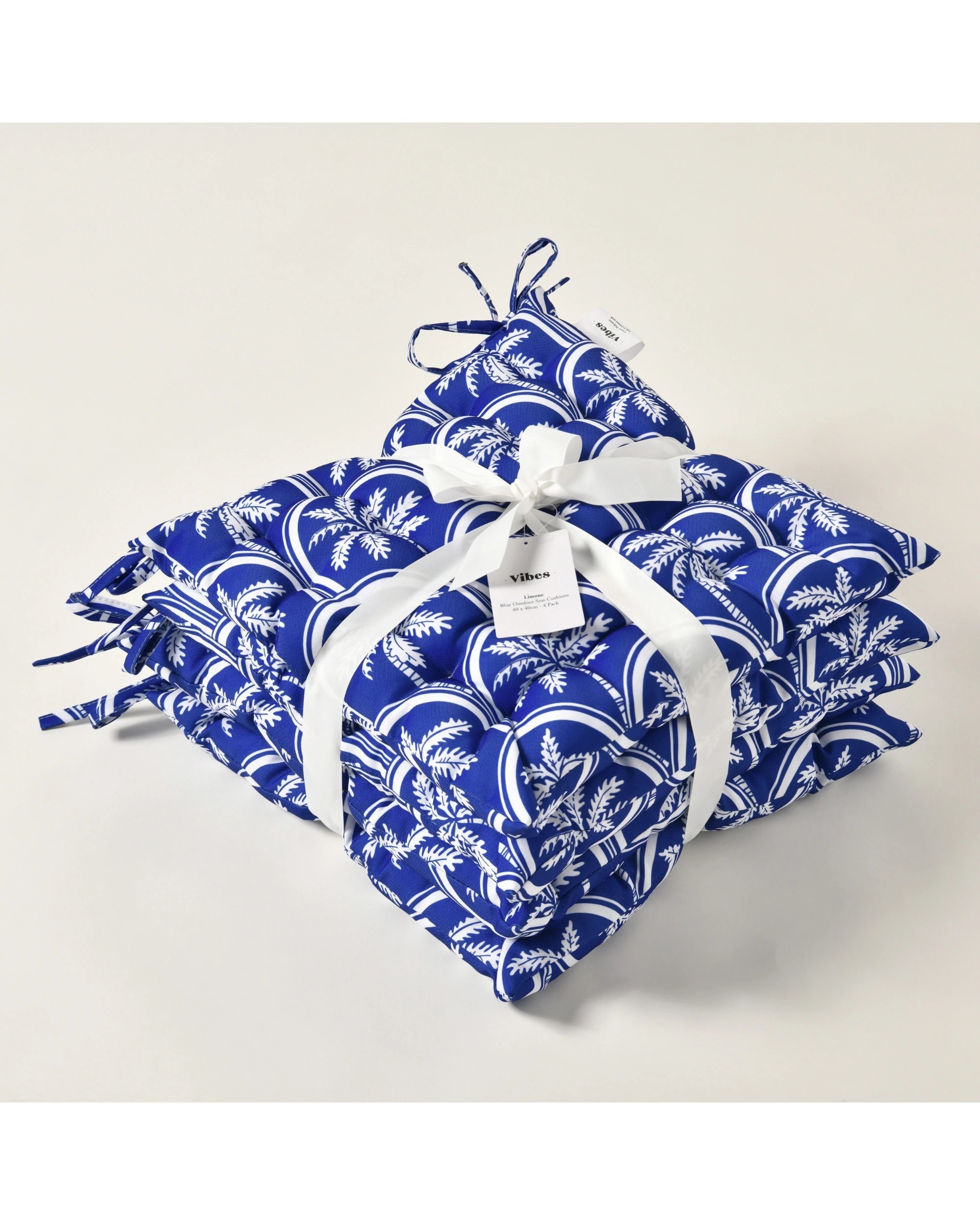 8 Vibes Isola Palms Printed Outdoor Seat Cushions (Set of 4) 40x40cm - Blue Palms, 8 of 8