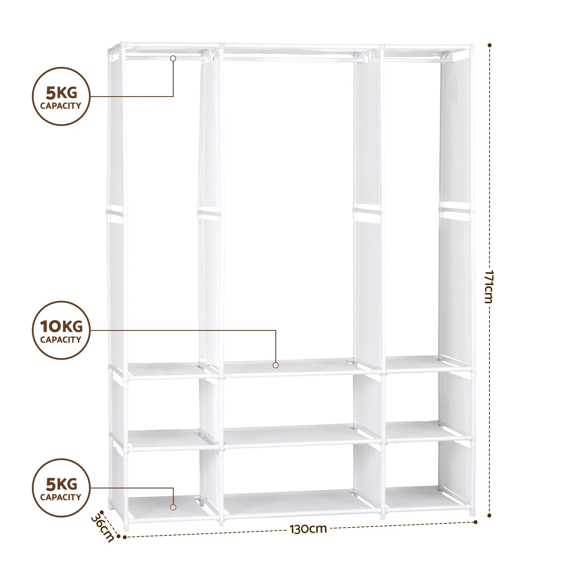 2 Artiss Large Portable Clothes Closet Wardrobe with Open Shelf - White, 2 of 3