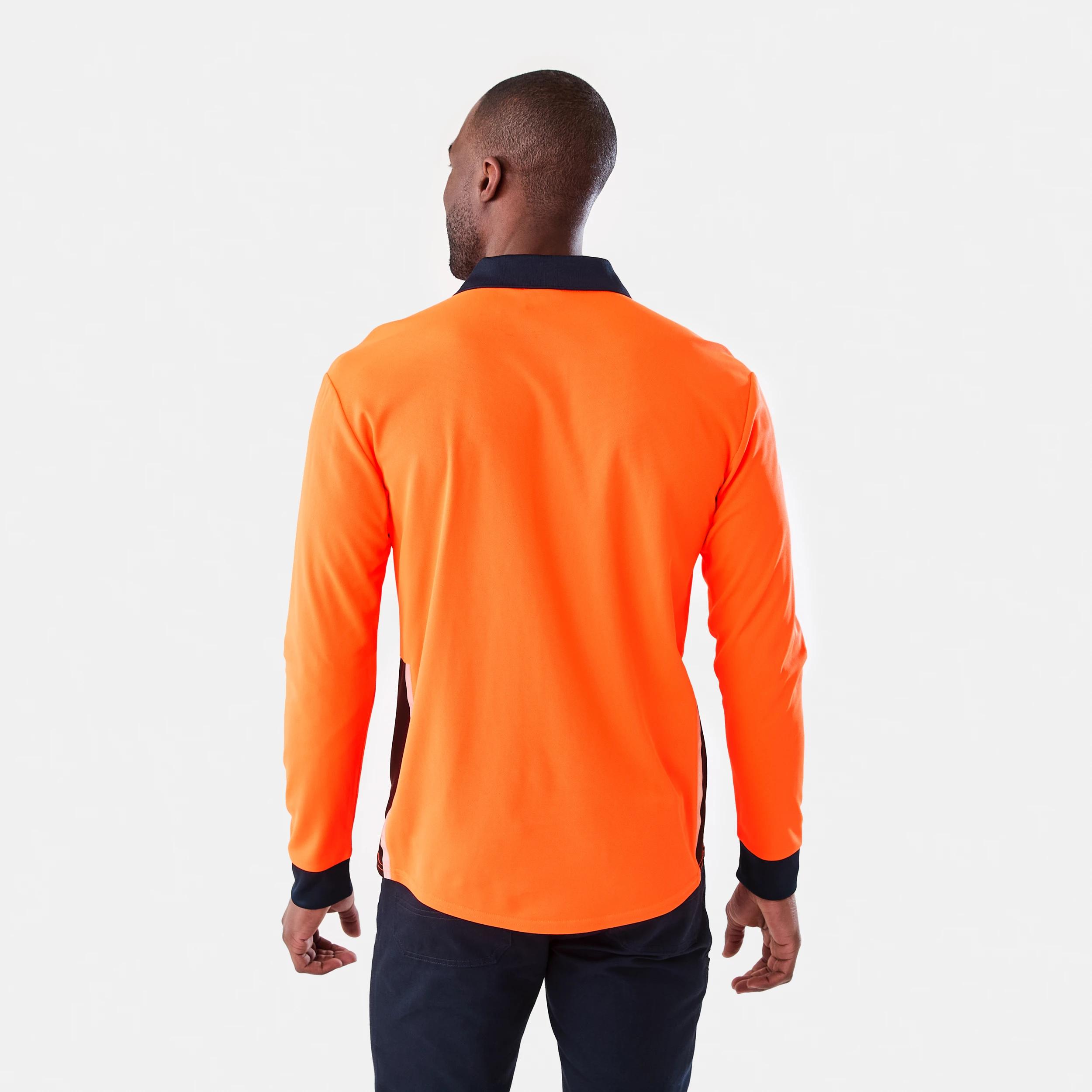 3 Workwear Long Sleeve Hi-Visibility Cool Polo Shirt SAFETY ORANGE, 3 of 8