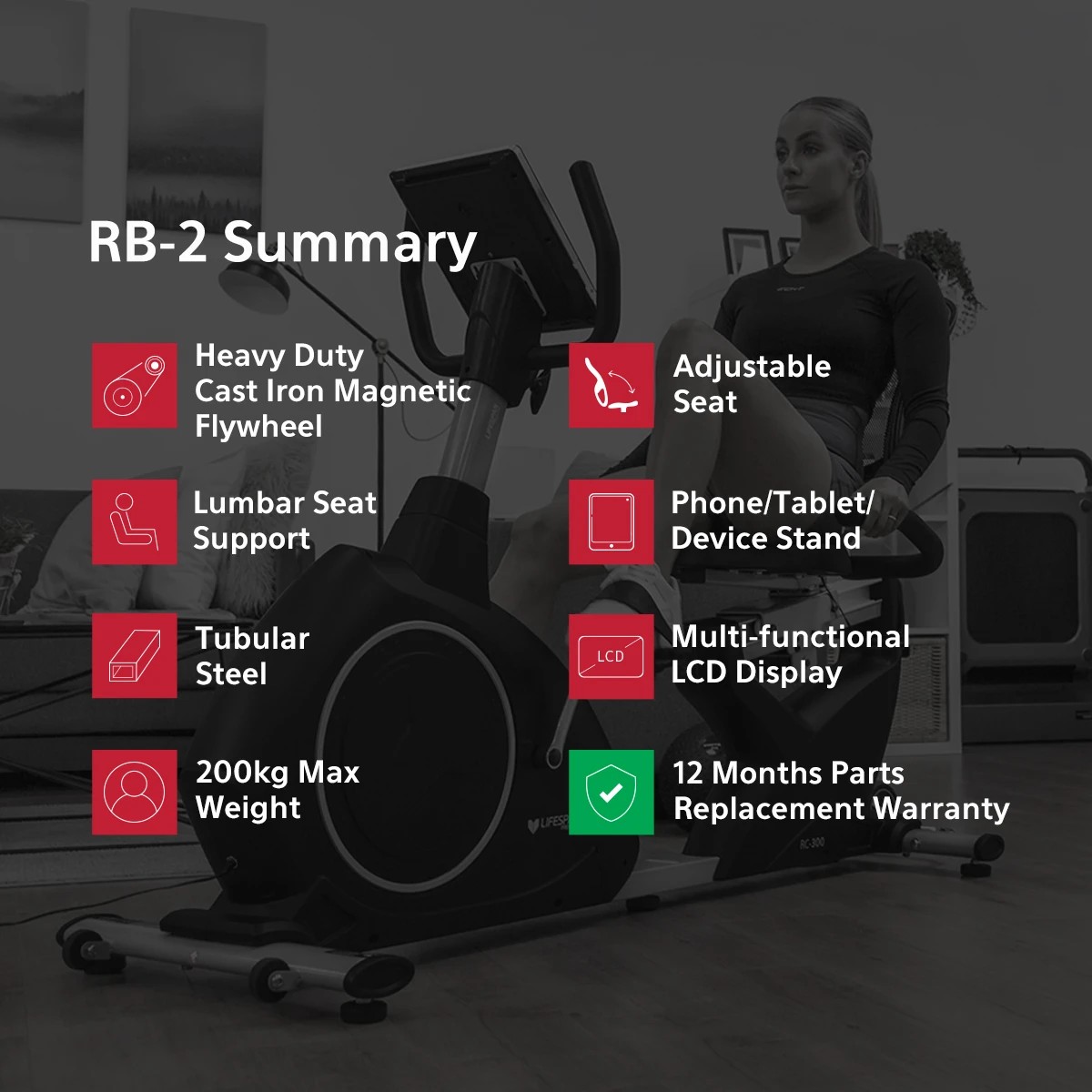 3 LSG Fitness RB-2 Recumbent bike - Black, 3 of 10