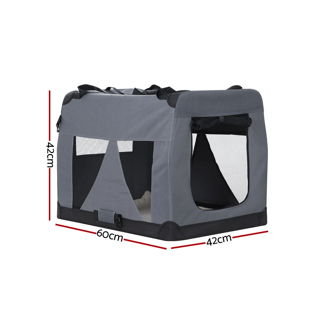 2 i.Pet Pet Carrier Soft Crate Dog Cat Travel 60x42CM Portable Foldable Car M - Grey, 2 of 6