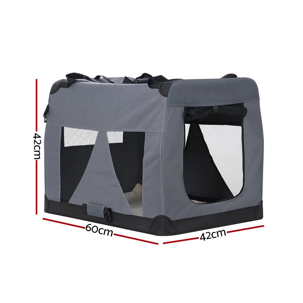 2 i.Pet Pet Carrier Soft Crate Dog Cat Travel 60x42CM Portable Foldable Car M - Grey, 2 of 5