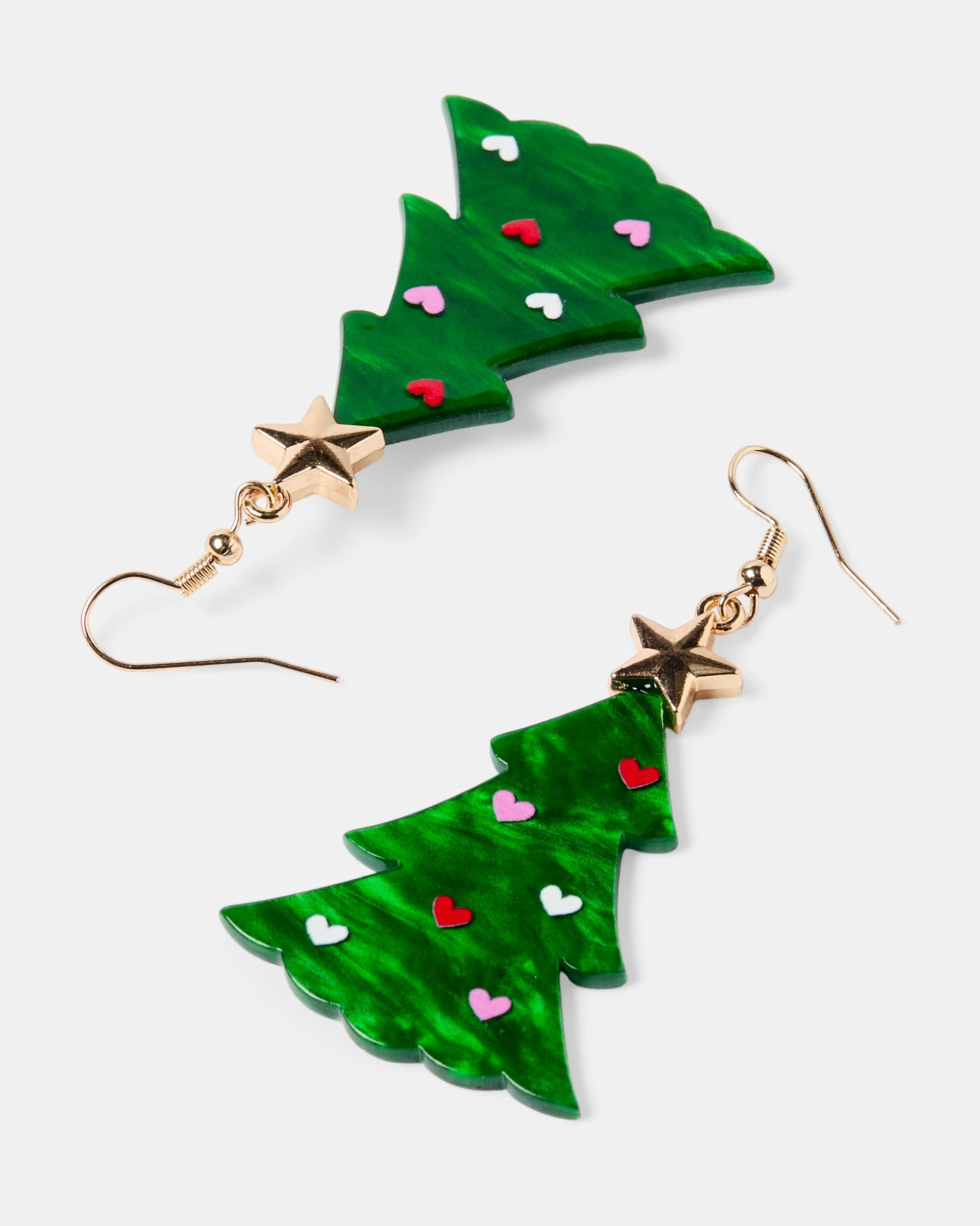 3 Christmas Tree Earrings - Green and Gold Tone, 3 of 4