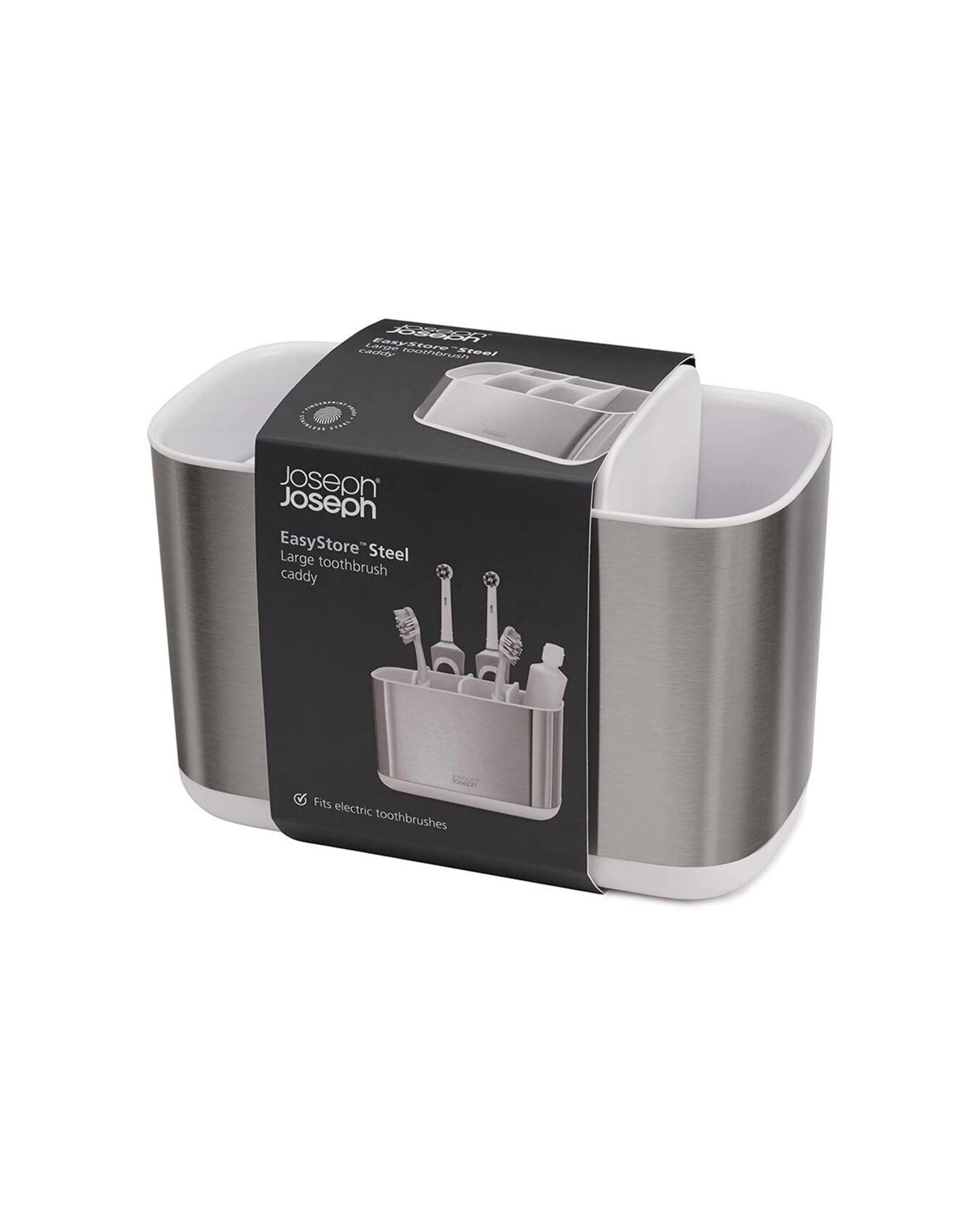 5 Joseph Joseph EasyStore Steel Toothbrush Caddy Large Divided Sections - White, 5 of 6