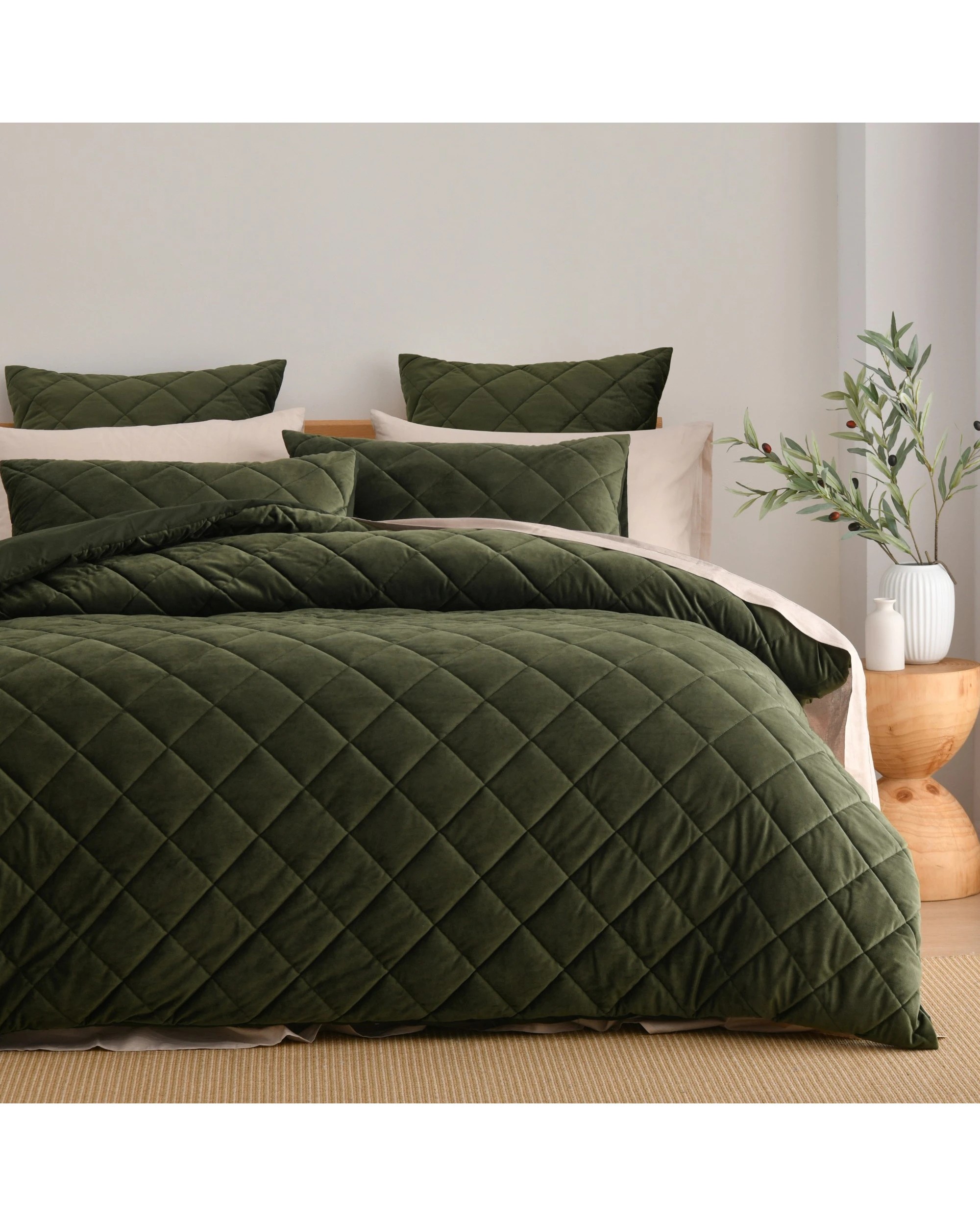 1 Dreamaker Haven Quilted Quilt Cover Set - Queen Bed - Olive, 1 of 9
