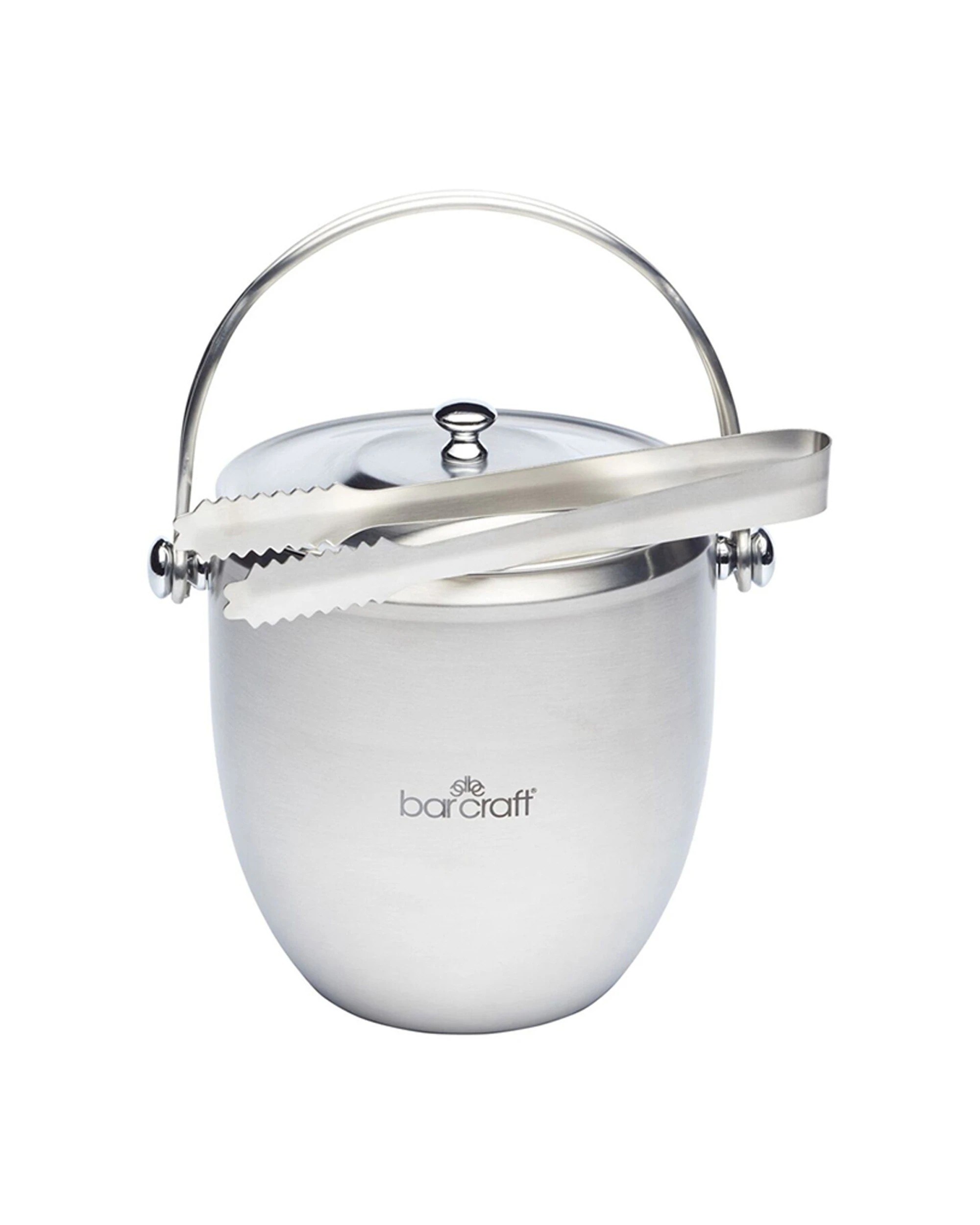 1 BarCraft Stainless Steel Ice Bucket With Lid and Tongs - Silver, 1 of 6