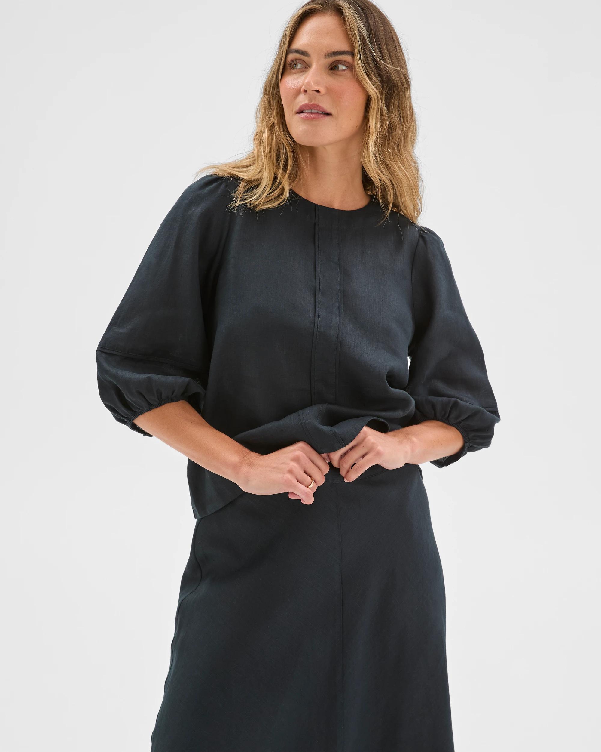 4 Target Woman European Linen Femme Popover Blouse BLACK, 4 of 6