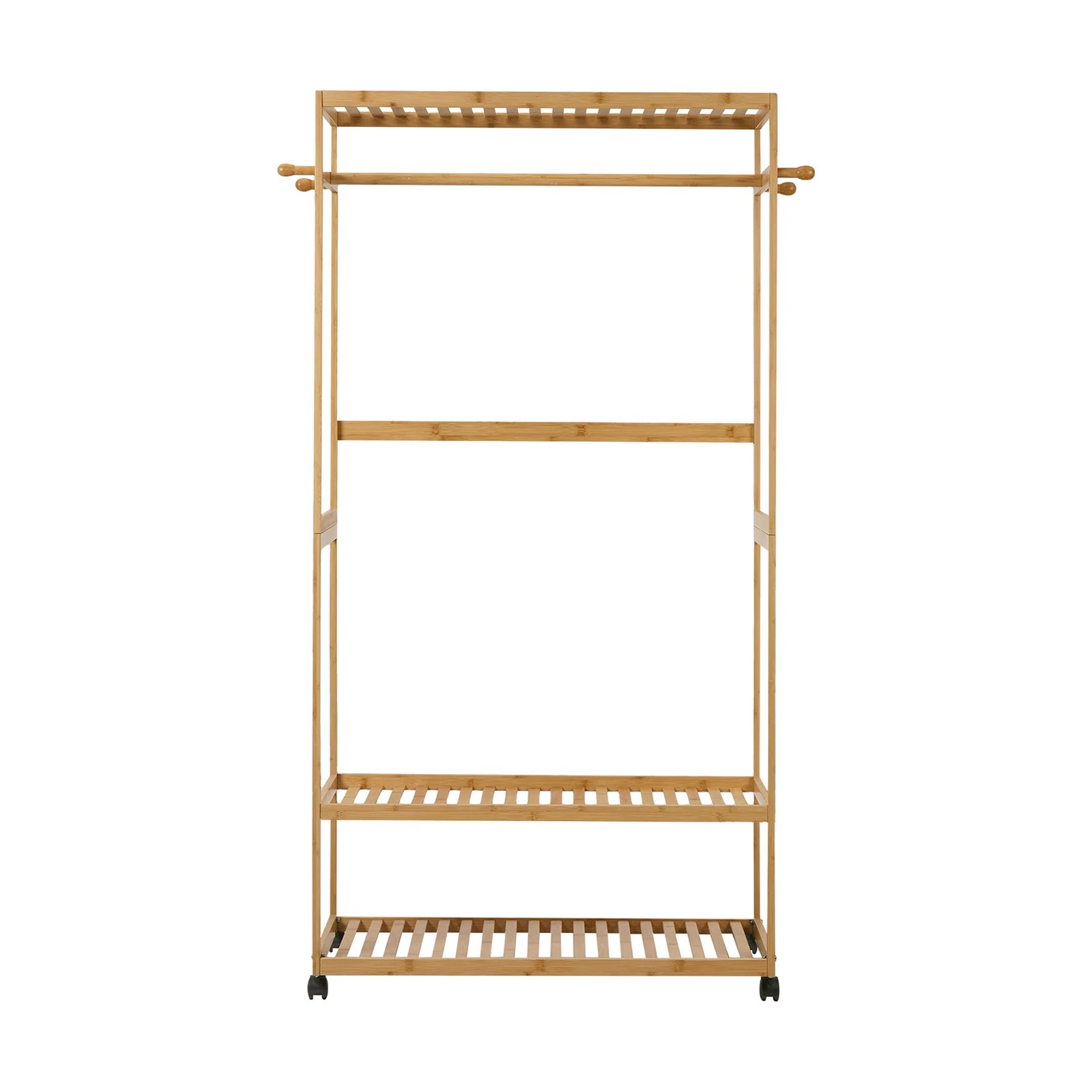 7 Oikiture Clothes Rack Open Wardrobe Garment Coat Stand Bamboo 2 Shelves Wheels - Natural, 7 of 8