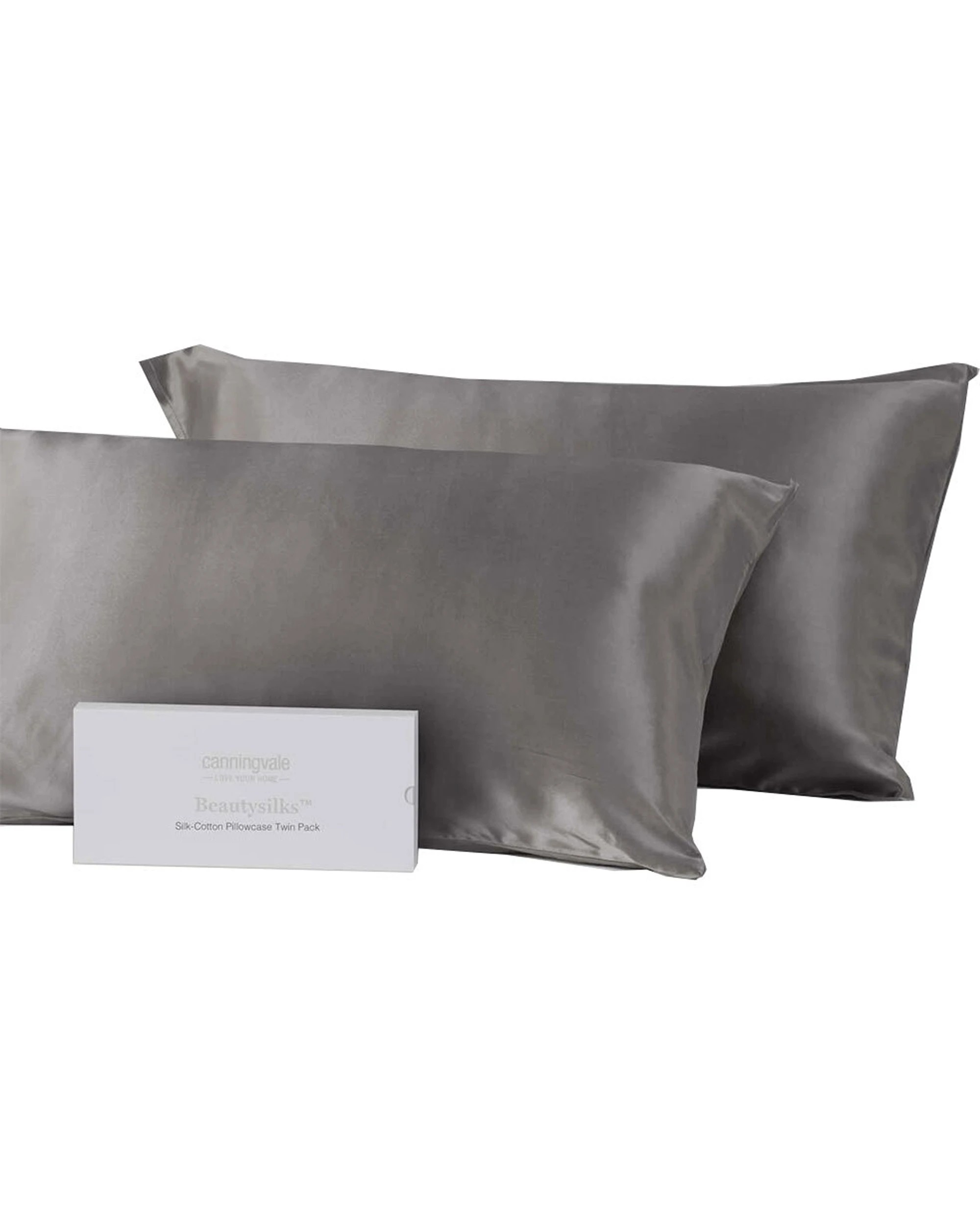 1 Canningvale Beautysilks Mulberry Silk Pillowcase Twin Pack Platinum - Grey, 1 of 1