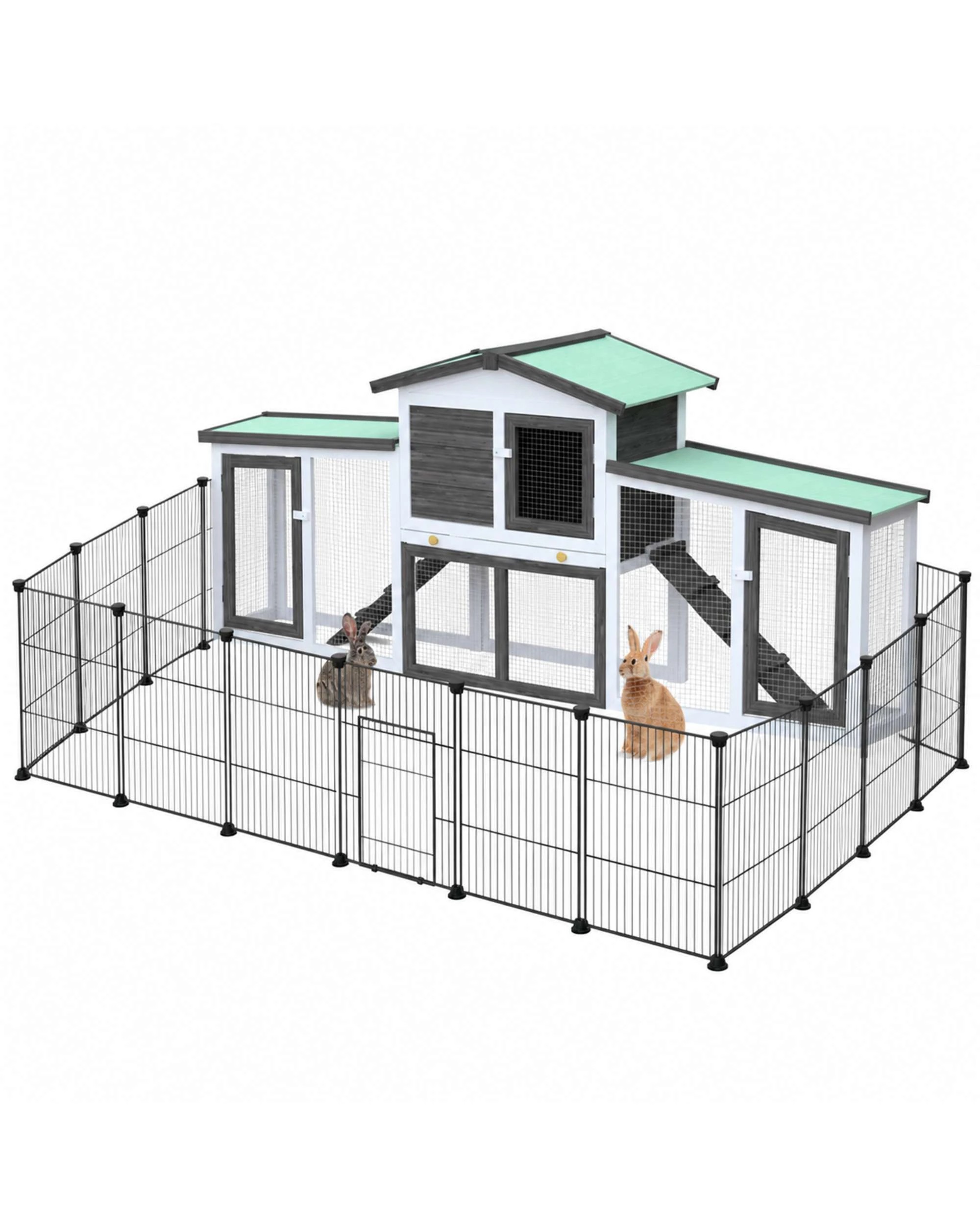 1 Advwin Rabbit Hutch Bunny Cage + 20 Panel Pet Playpen Pet Fence Enclosure, 1 of 8