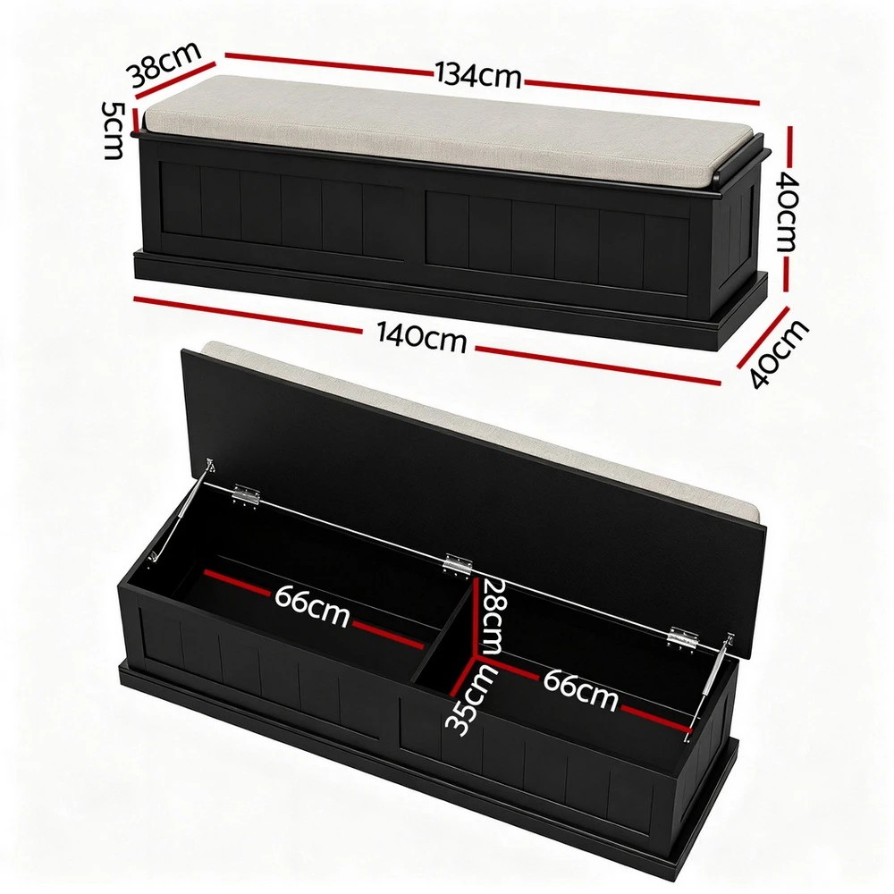 2 Artiss Storage Ottoman Blanket Box 140cm Fluted - Black, 2 of 6