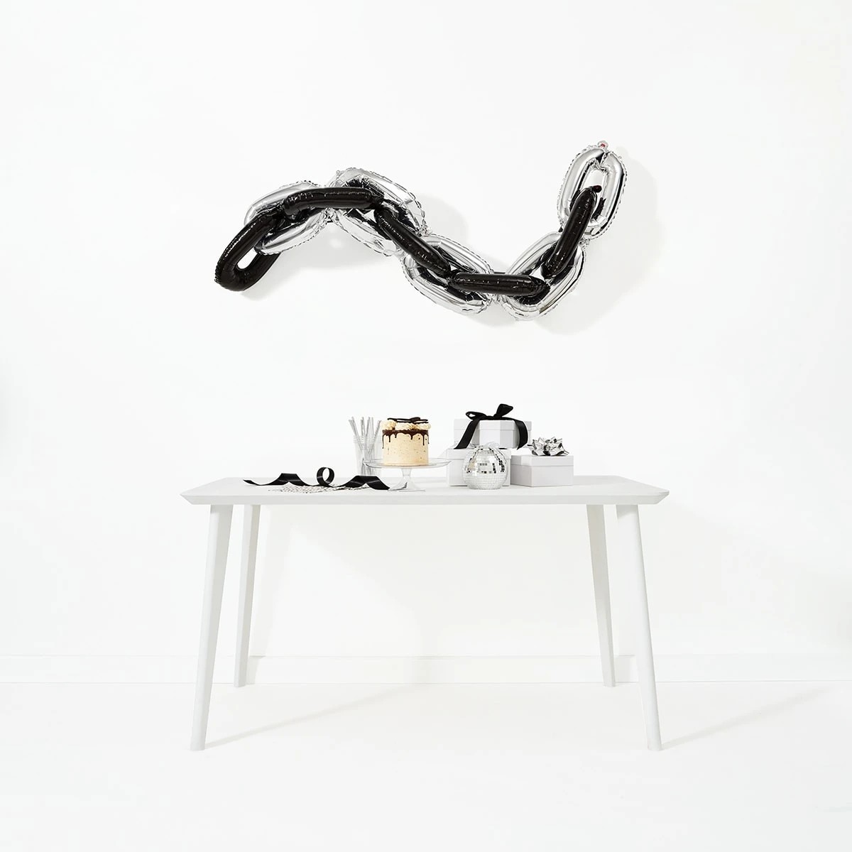 1 10 Piece Silver Look and Black Chain Foil Balloons, 1 of 6