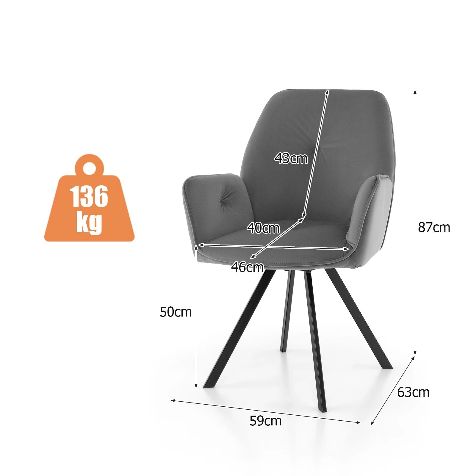 5 Costway 2PCS Swivel Chairs Modern Arm Chairs Dining Chairs w/Metal Legs & Foot Pads Home Office Chairs - Grey, 5 of 5