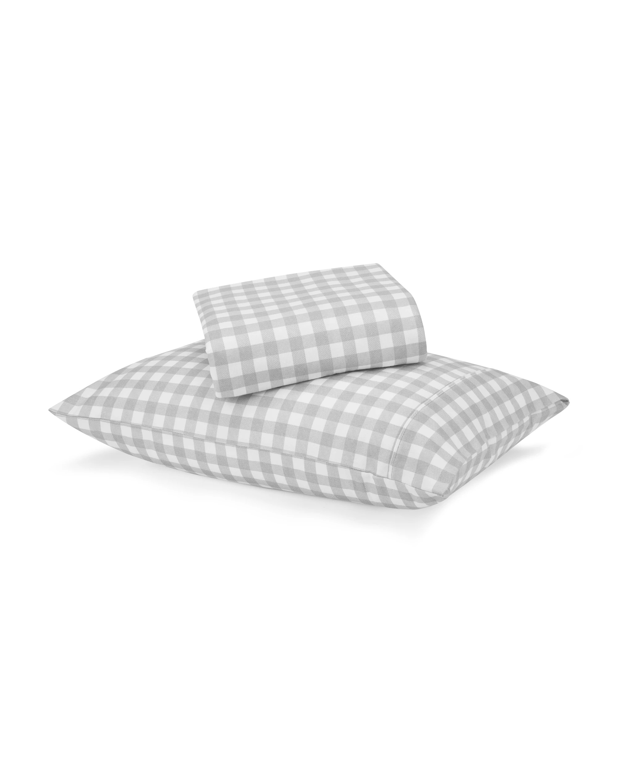 1 Gingham Cotton Flannelette Sheet Set - Single Bed, Grey, 1 of 7