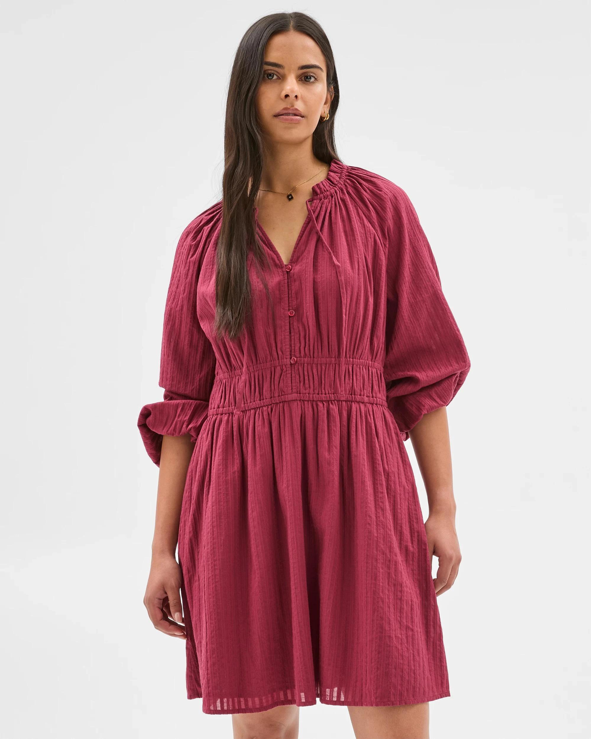 3 Target Woman Long Sleeve Dobby Detail Mini Dress MULBERRY, 3 of 6