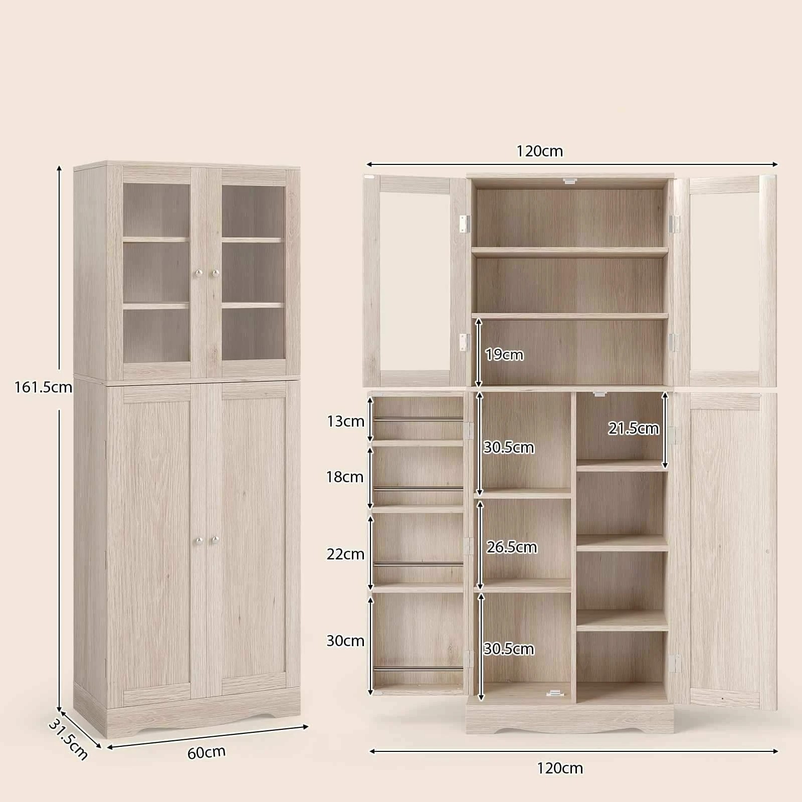 2 Costway 1.6m Kitchen Cabinet Buffet Sideboard Cupboard Bookcase - Natural, 2 of 3