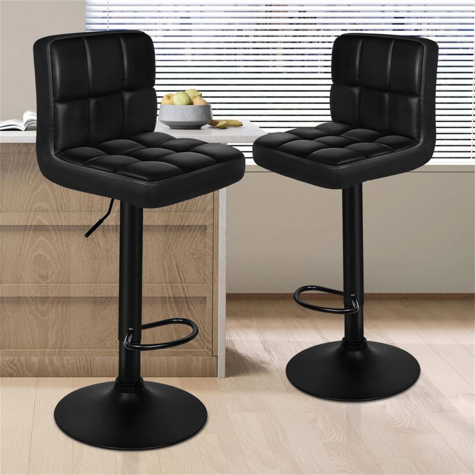 2 Alfordson 2x Bar Stools Leather Gas Lift - Black, 2 of 10