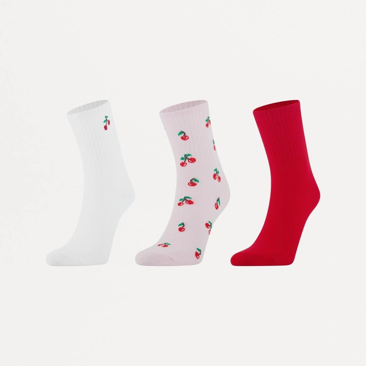 1 3 Pack Rib Quarter Crew Socks CHERRIES CREW, 1 of 3