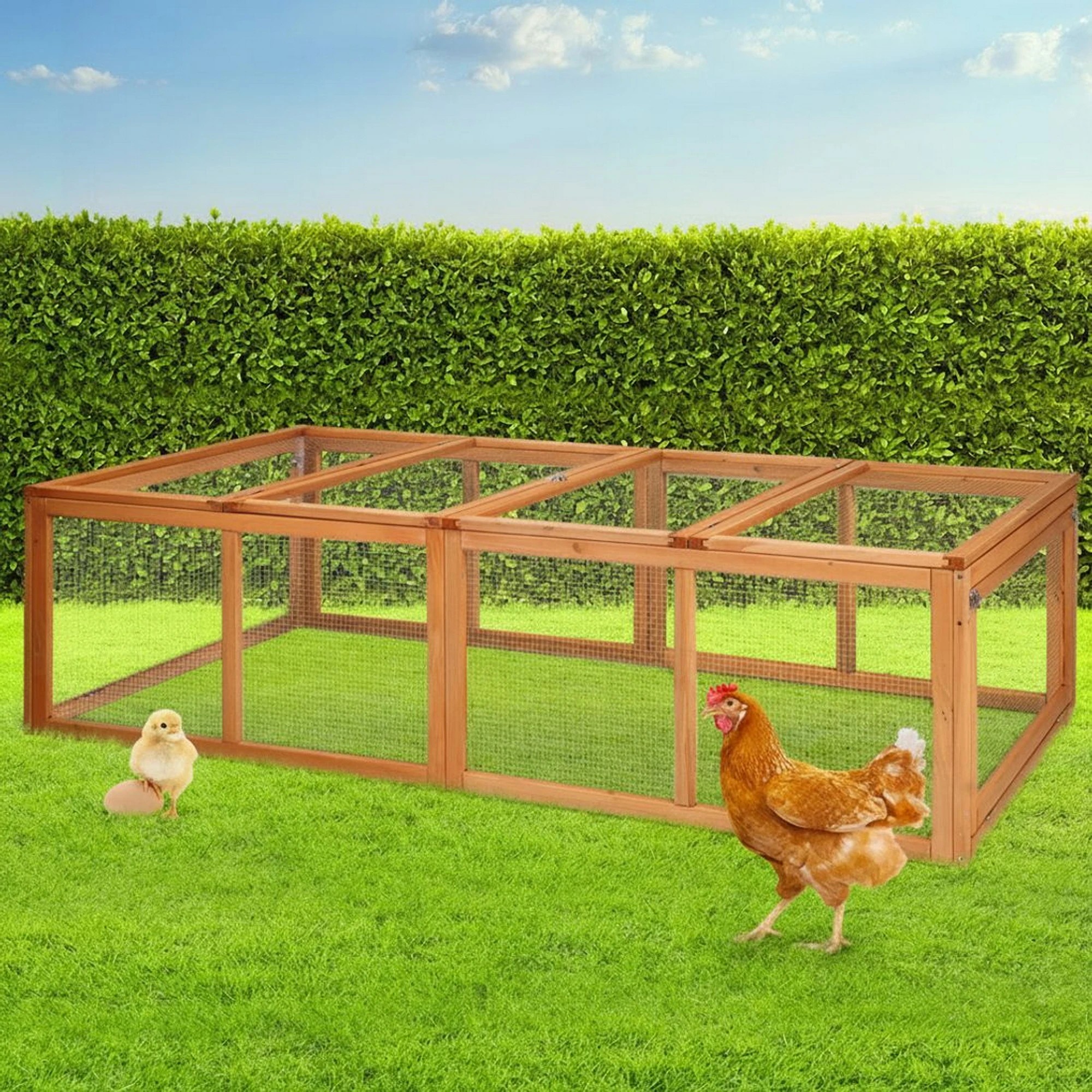 2 i.Pet Chicken Coop Rabbit Hutch Extra Large Wooden Chicken House Run - Brown, 2 of 8