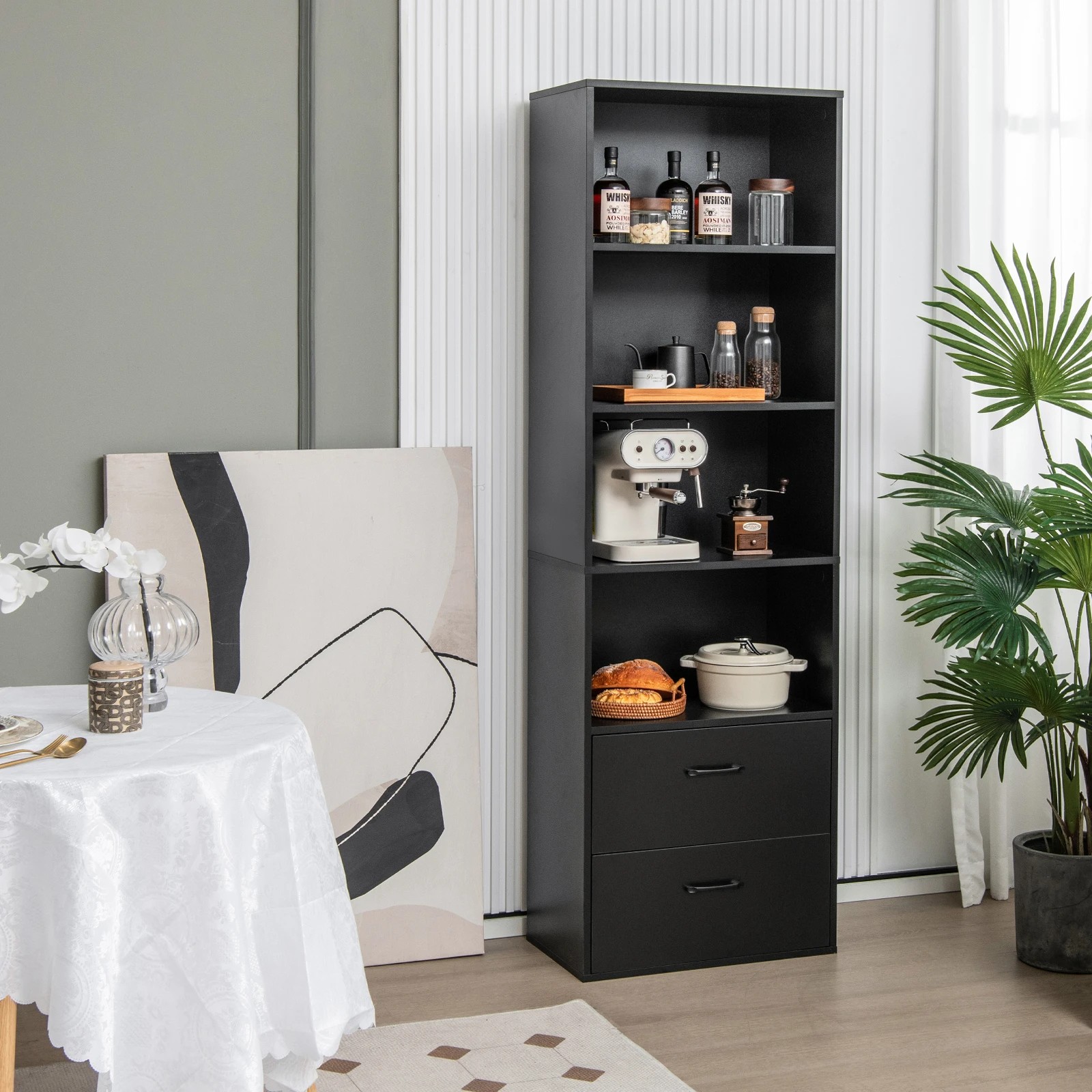 2 Costway 6-Tier Bookshelf w/2 Drawers Modern Bookcase Cube Display Shelf Storage Cabinet - Black, 2 of 5