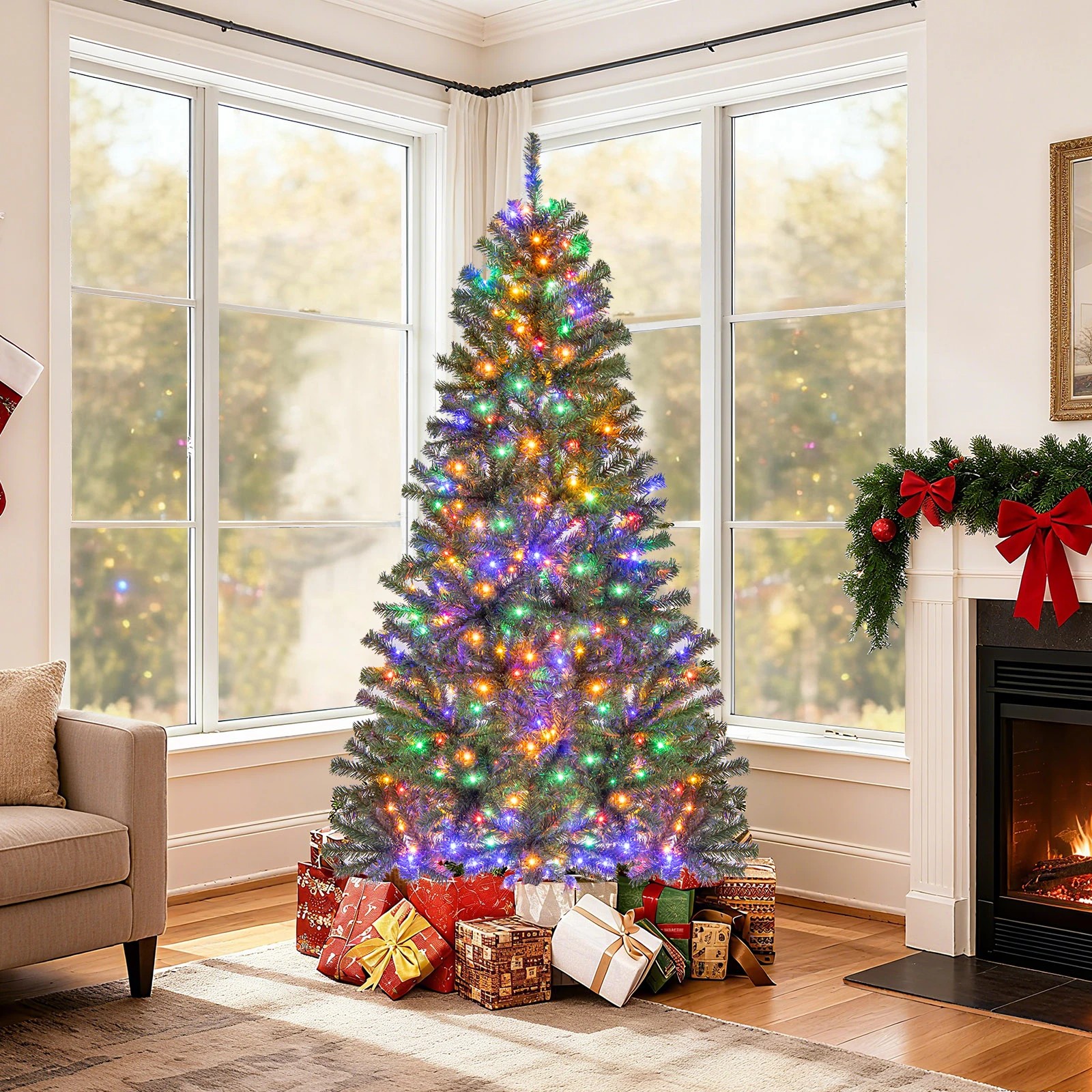 3 Costway 1.8M Pre-Lit Artificial Christmas Tree w/500 Multicolored LEDs Home Office Party Decoration, 3 of 6