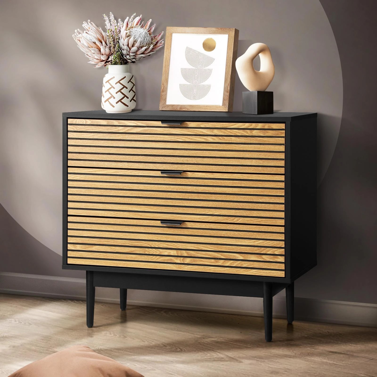 2 Oikiture 3 Chest of Drawers Dresser Table Bedside Lowboy Storage Cabinet - Multi, 2 of 10