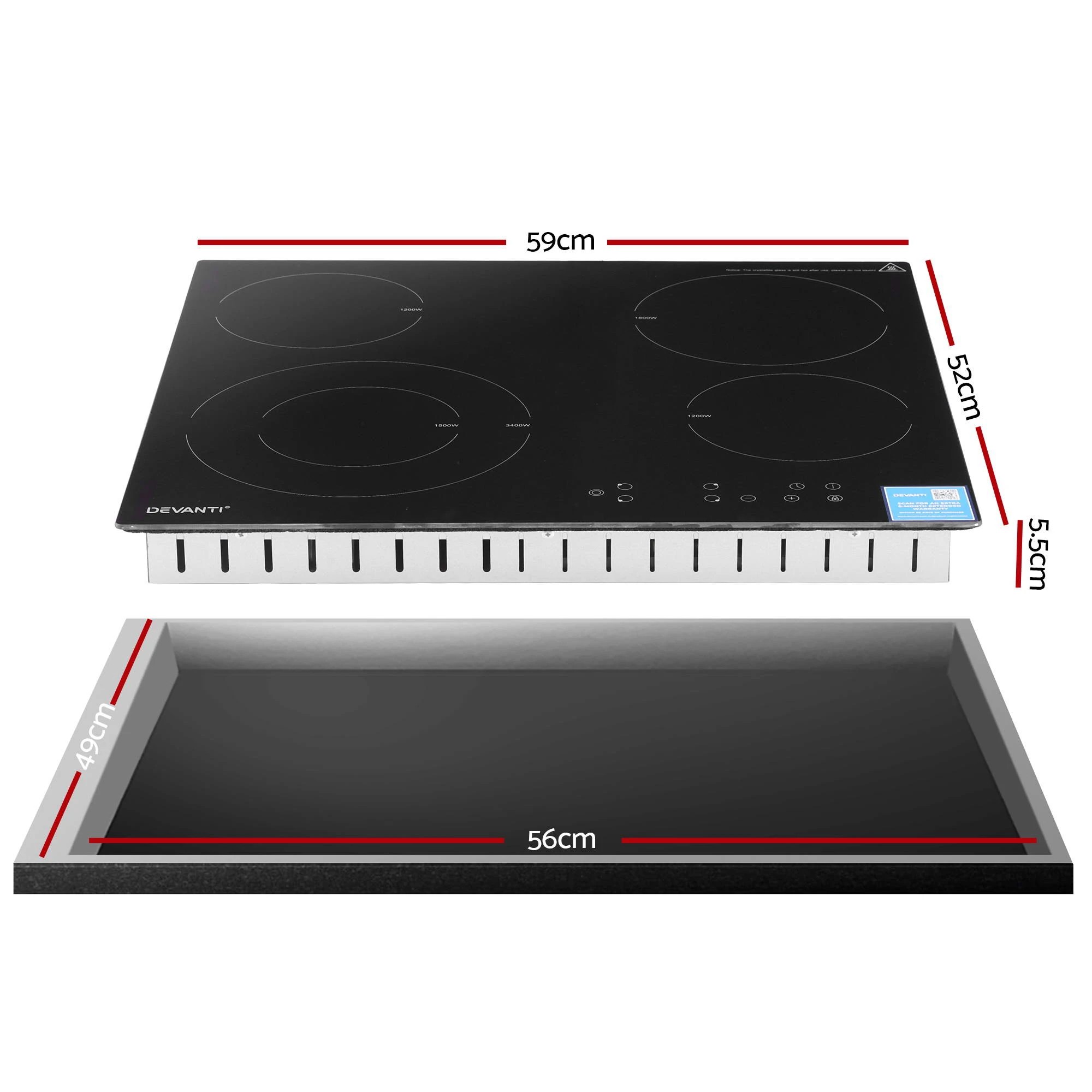 2 Devanti Electric Ceramic Cooktop Dual Zone Touch Control Black - Black, 2 of 8