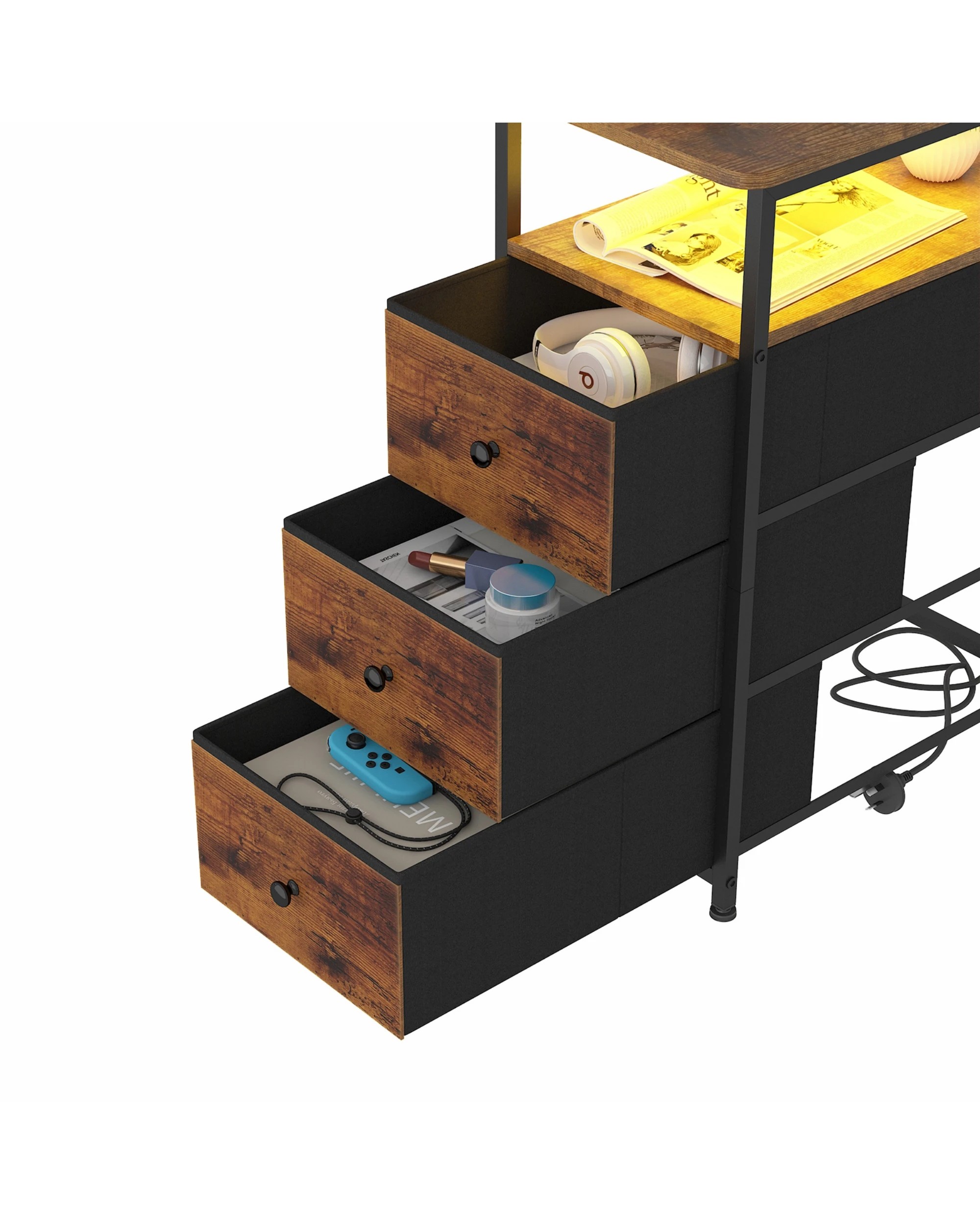 9 Advwin LED Bedside Tables Set of 2 with Drawer  - Brown, 9 of 9