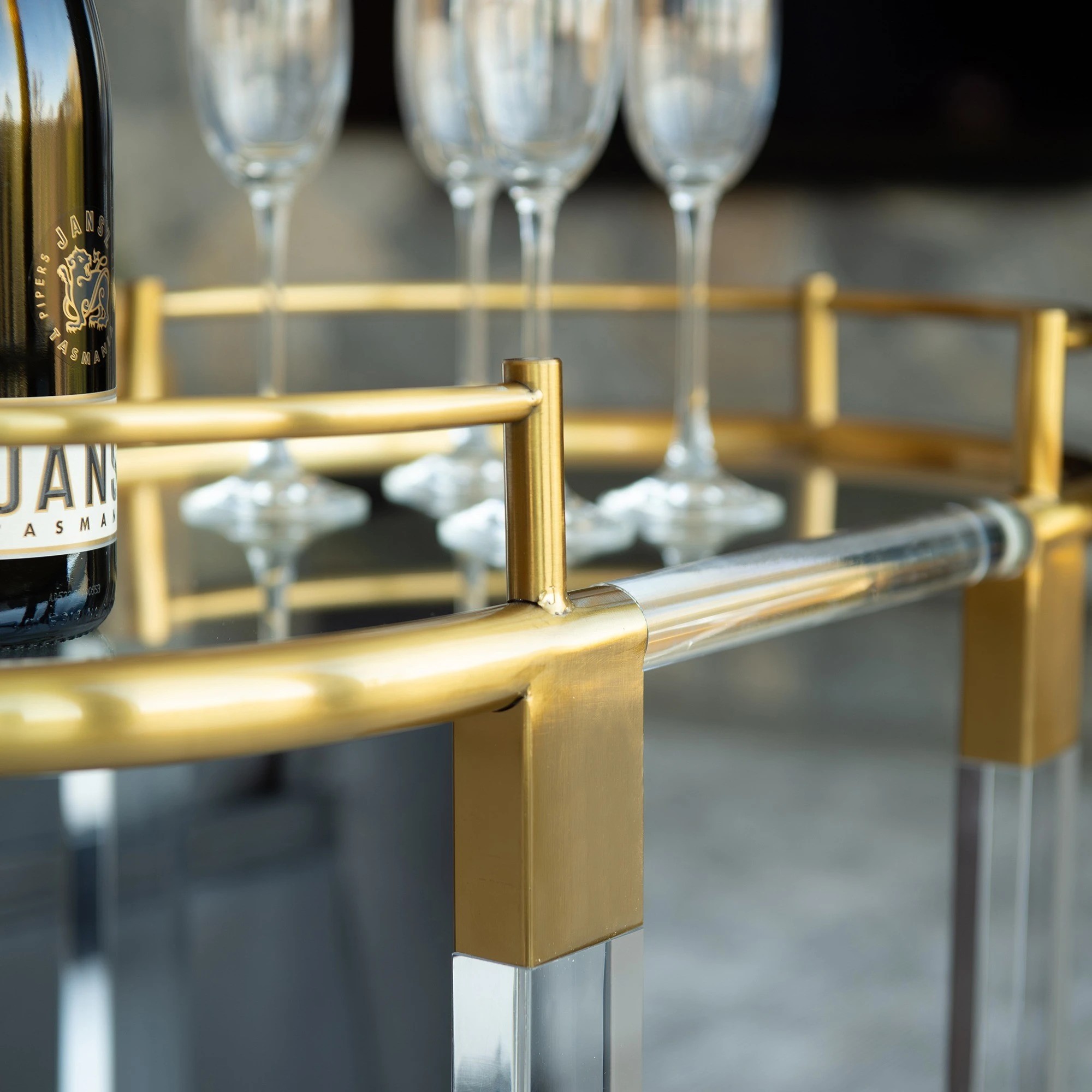 7 SoHo 2 Tier Oval Acrylic Bar Cart - Gold, 7 of 10