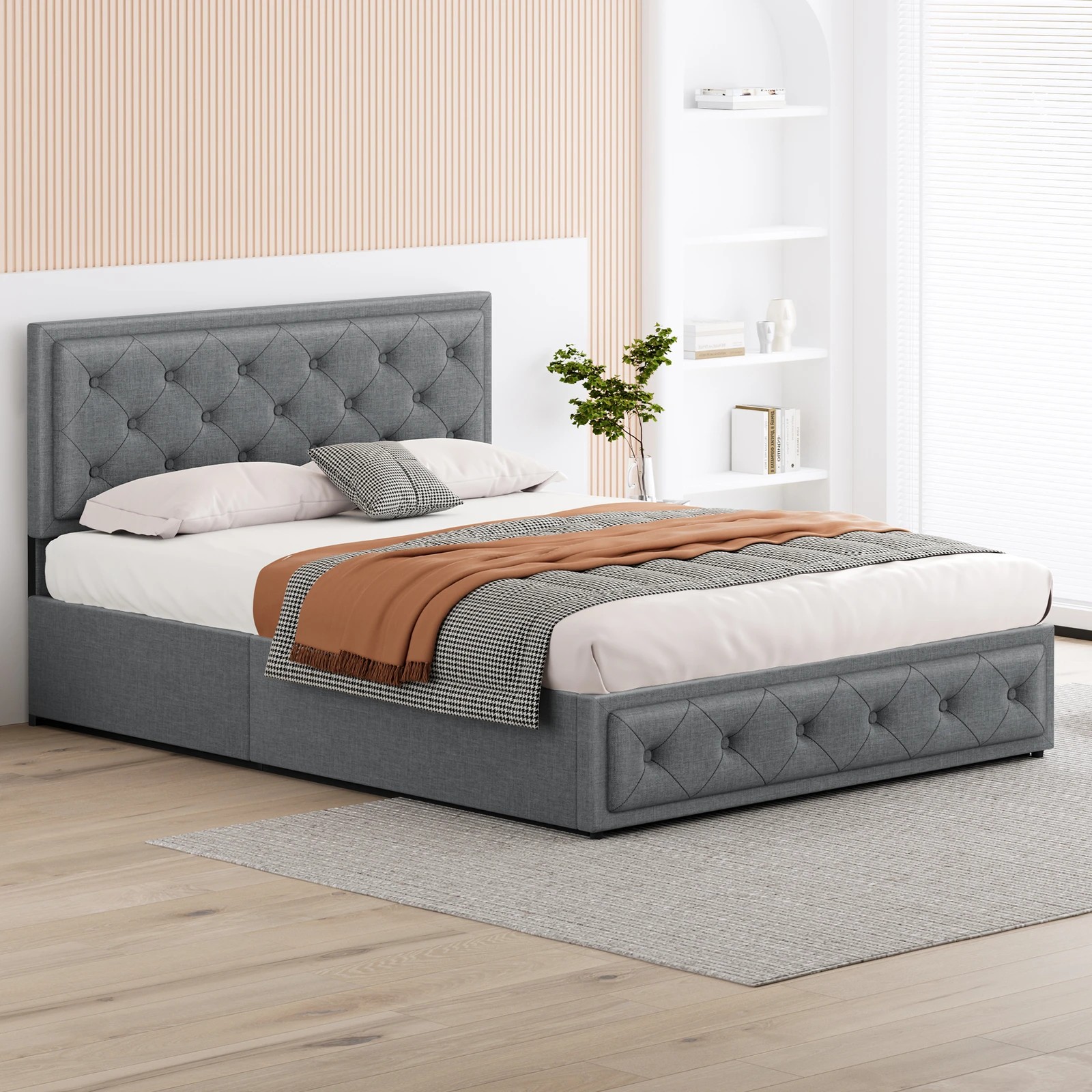 5 Alfordson Bed Frame King Size Gas Lift Storage Mattress Base Fabric Dinana - Grey, 5 of 10