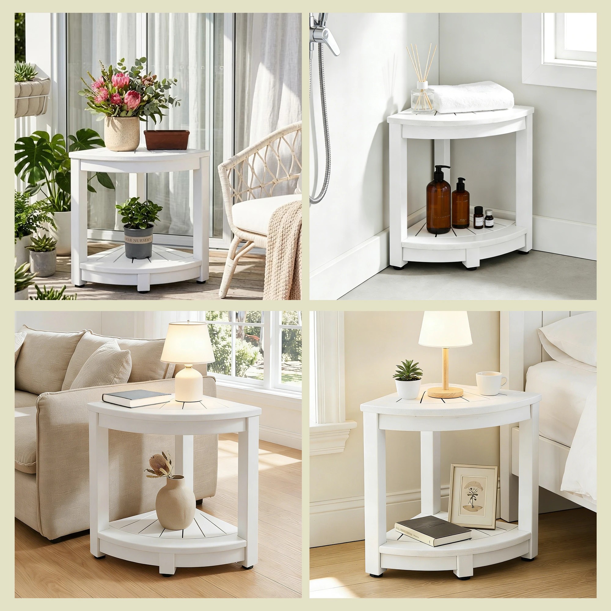 6 Gardeon Outdoor Coffee Side Table HDPE Desk Corner Shower Stool Bench Seat with Storage Shelf - White, 6 of 8
