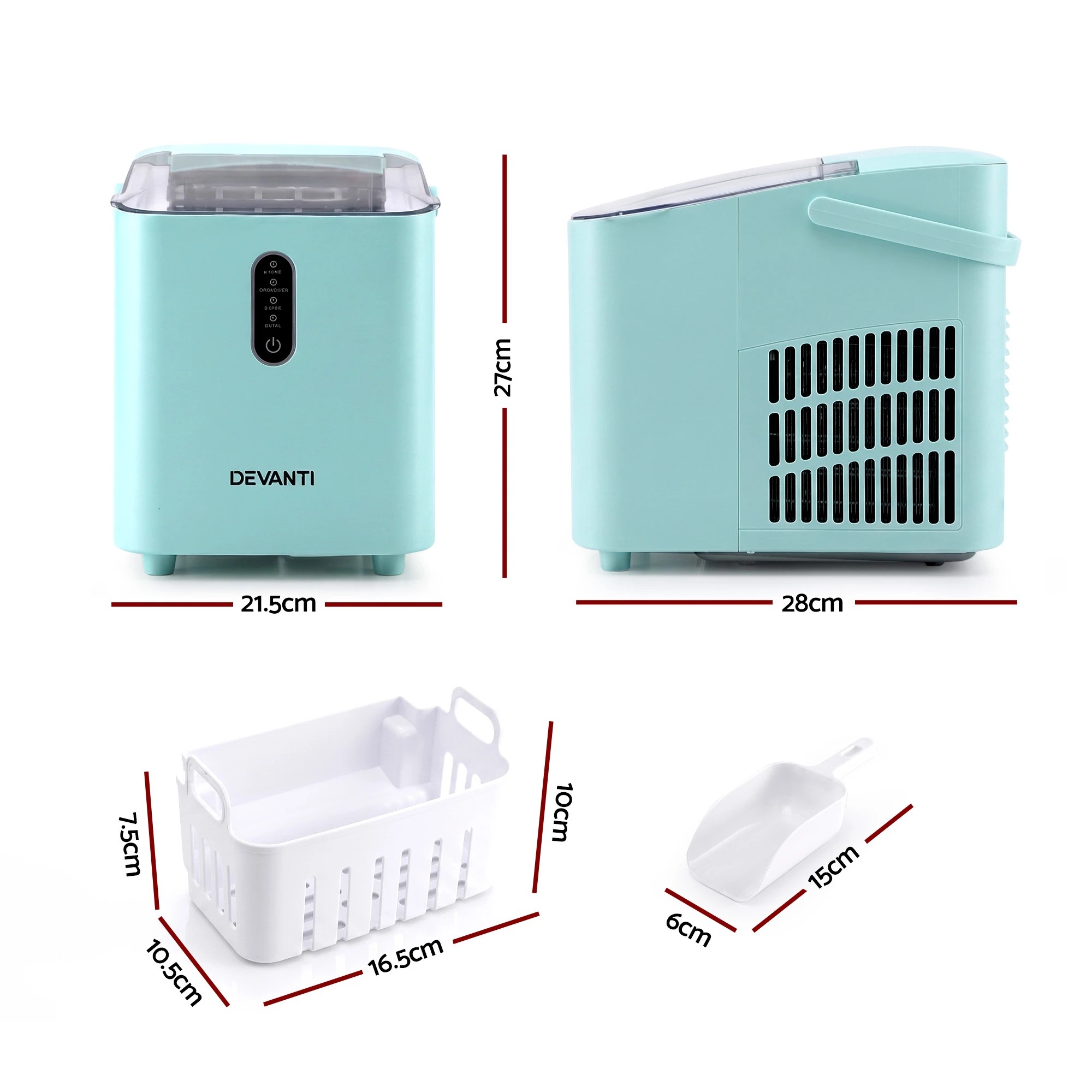 3 Devanti Ice Maker Machine 12kg/24hr- Green, 3 of 10