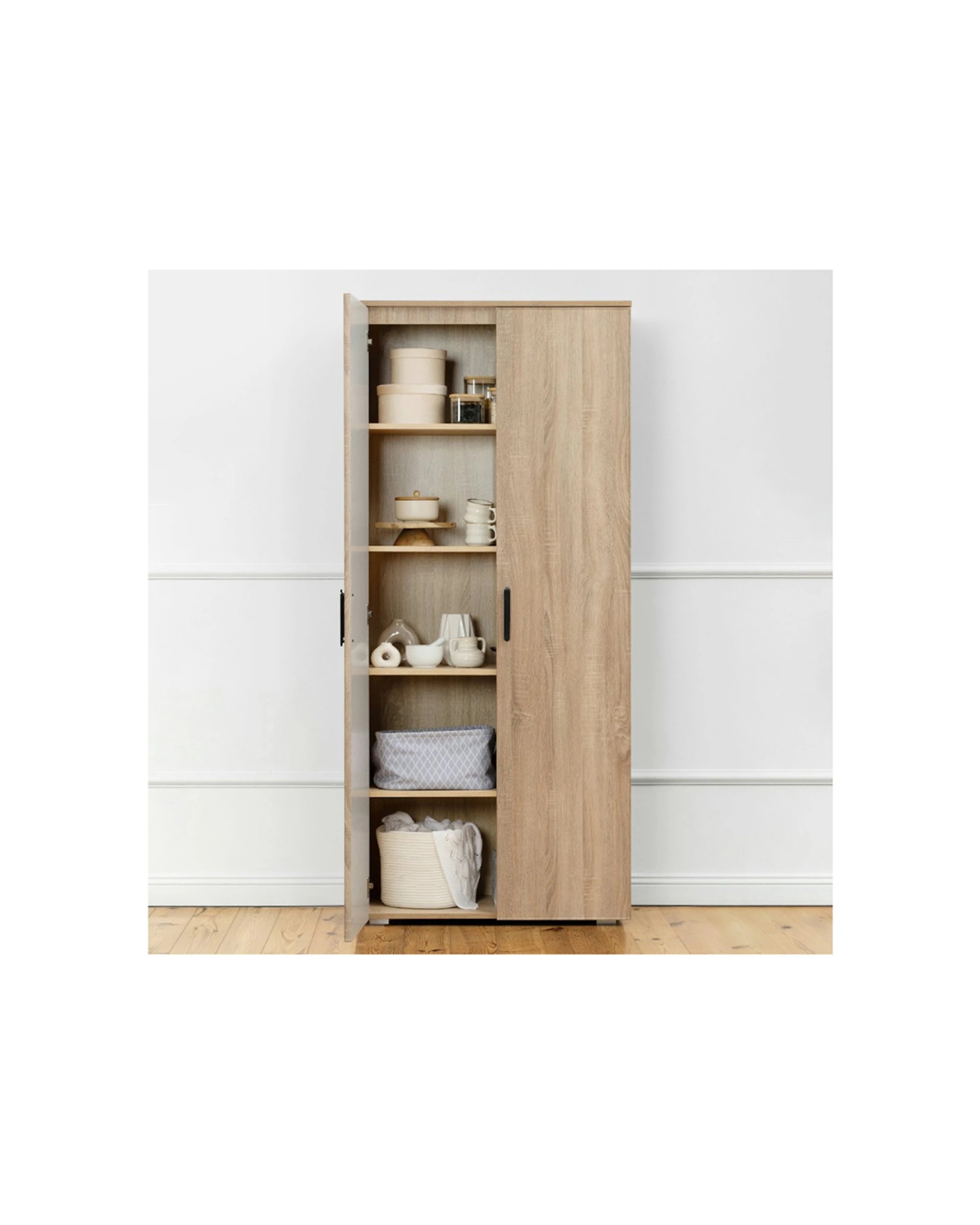 3 European Cabinetry Stockholm Storage Cupboard Slim Oak Oval Handle - Natural, 3 of 5