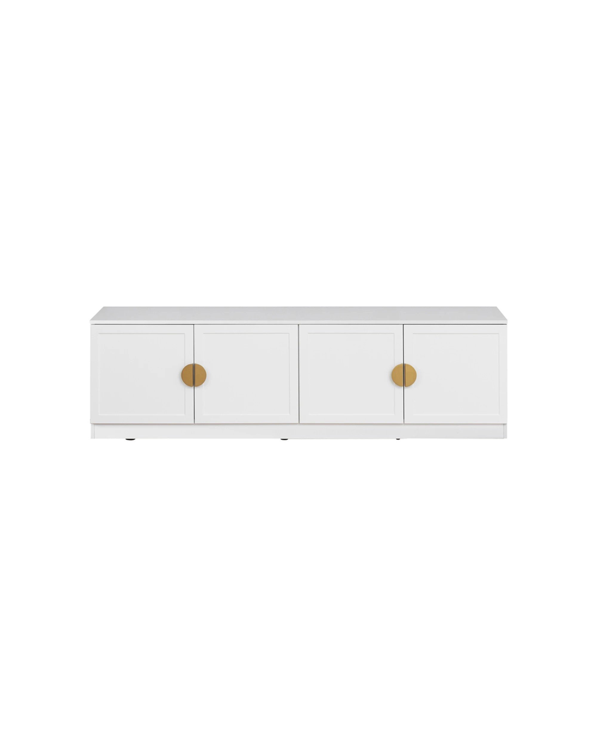 2 European Cabinetry Bucharest Hamptons Panel TV Unit Brass Half Moon Handle - White, 2 of 4