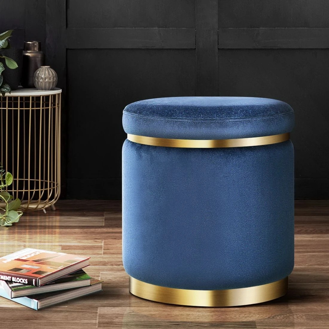 3 Artiss Ottoman Foot Stool Round
 - blue, 3 of 3