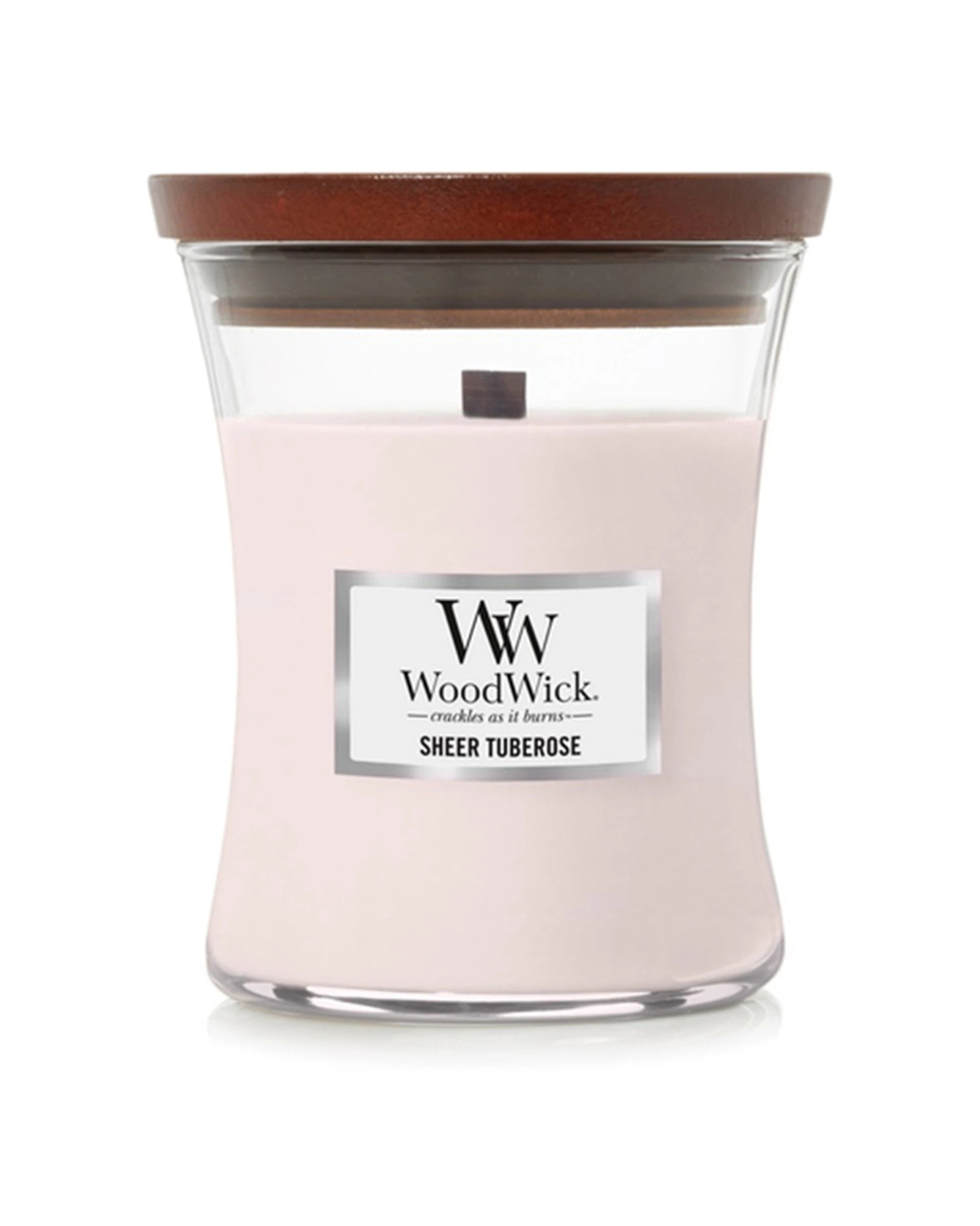 1 Woodwick Scented Soy Wax Candle Sheer Tuberose Scented Home Fragrance Medium - Pink, 1 of 3