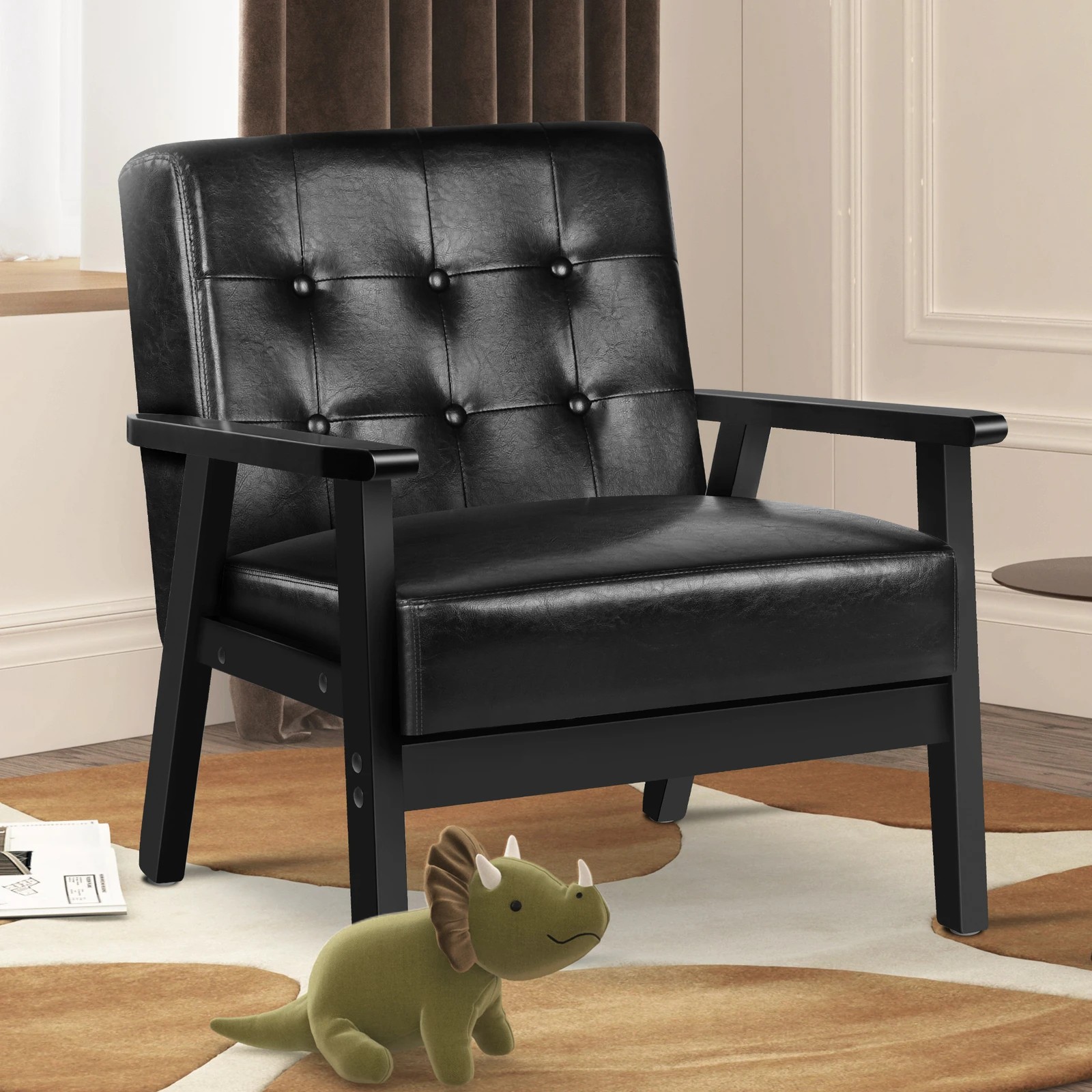 5 Alfordson Armchair Lounge Chair Tufted Accent Chair PU Leather Sofa Couch - Black, 5 of 9