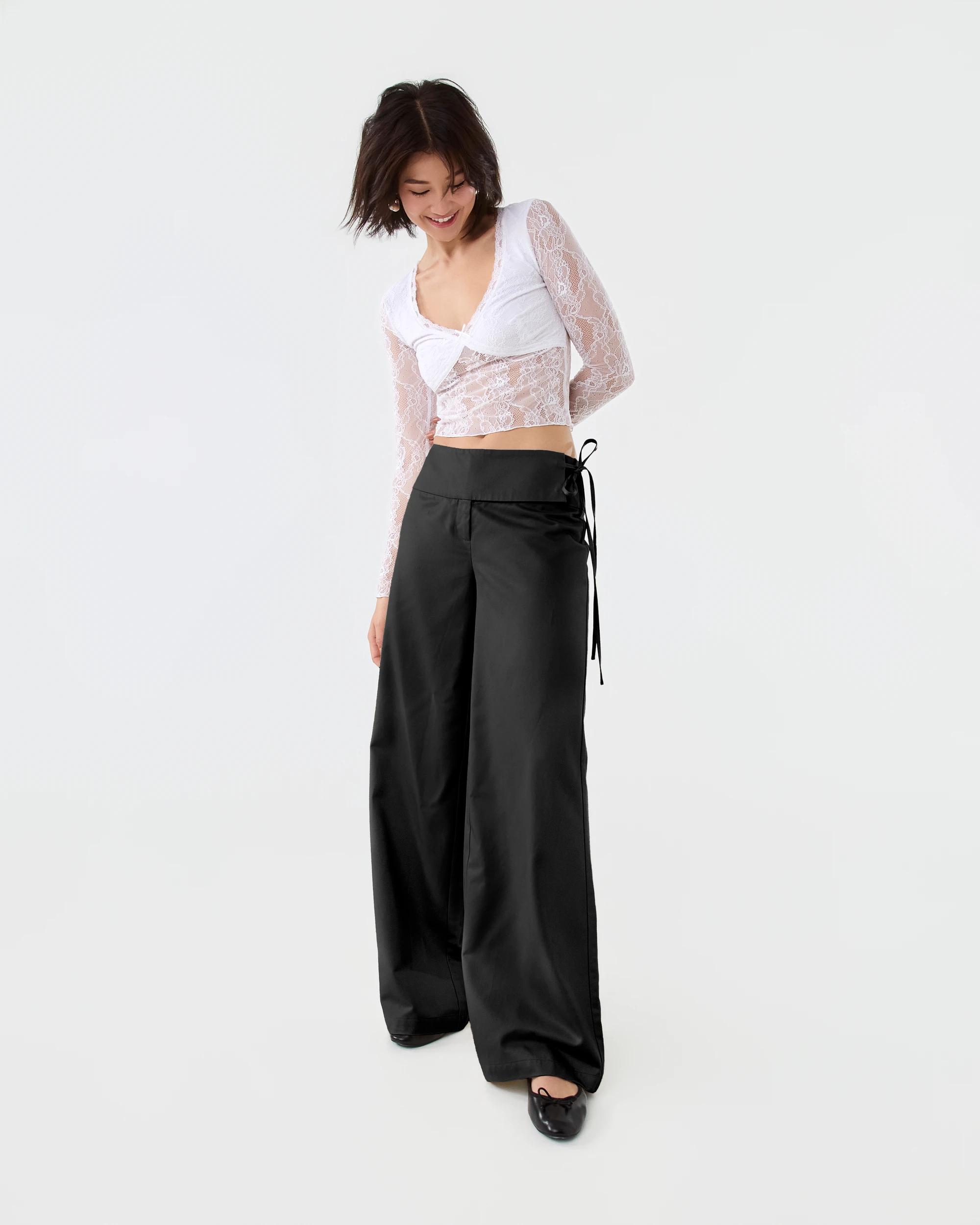 2 Side Tie Wide Leg Pants Black, 2 of 7