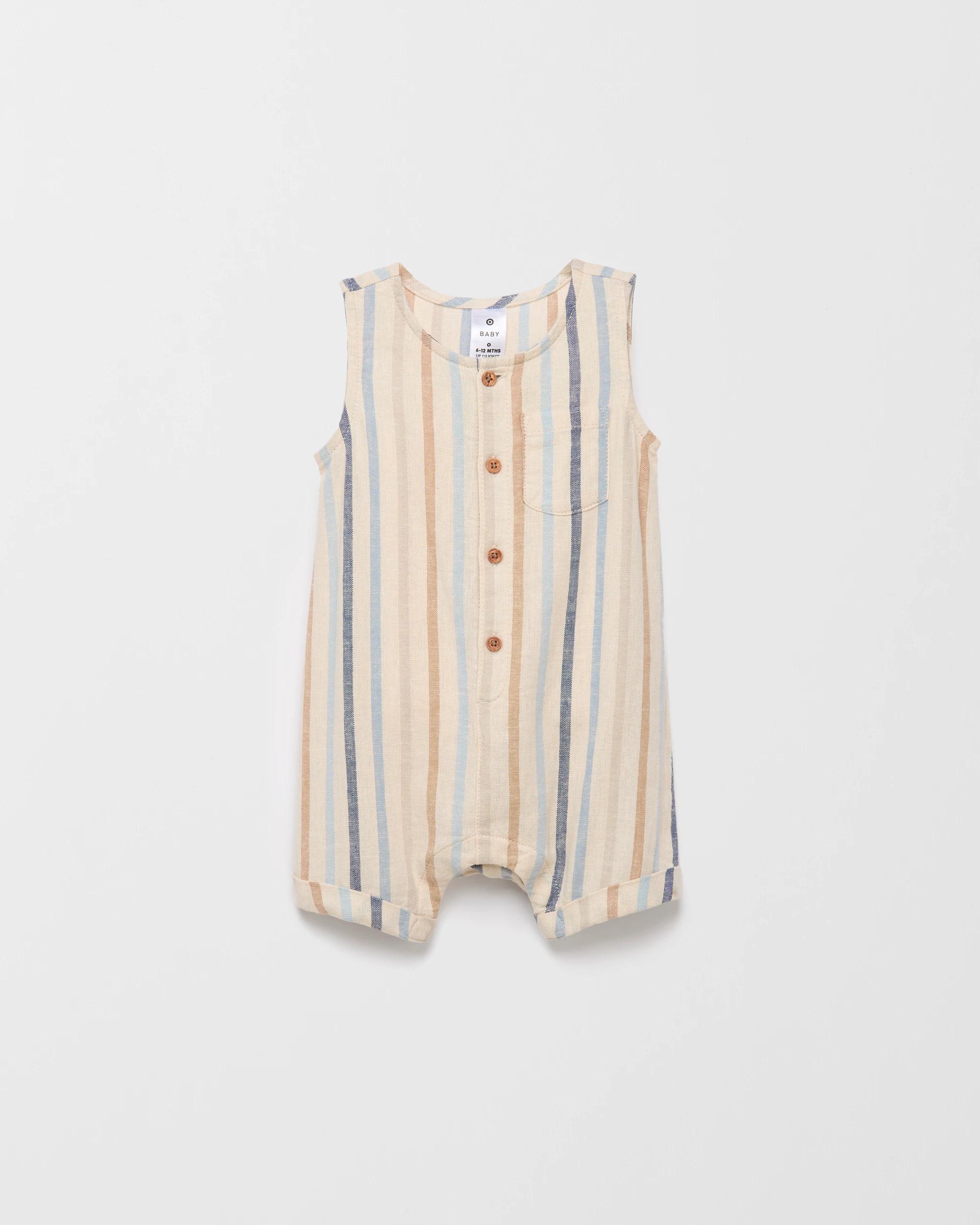 1 Target Linen Blend Baby Short Romper STRIPE, 1 of 2