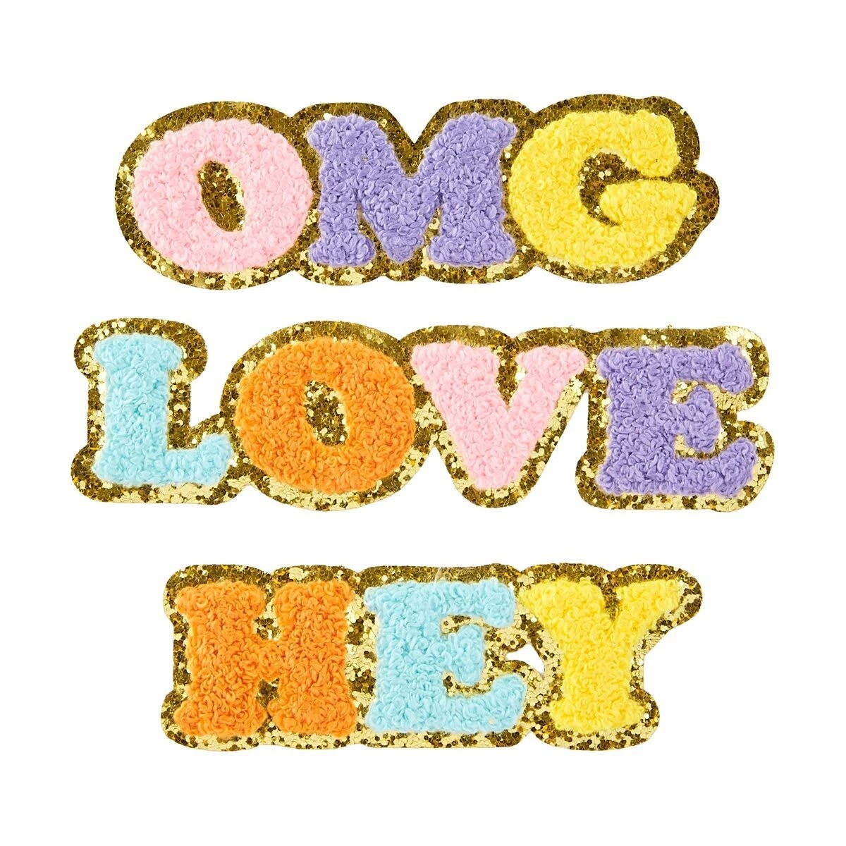 2 3 Piece Iron-On Patches - OMG, LOVE and HEY, 2 of 3