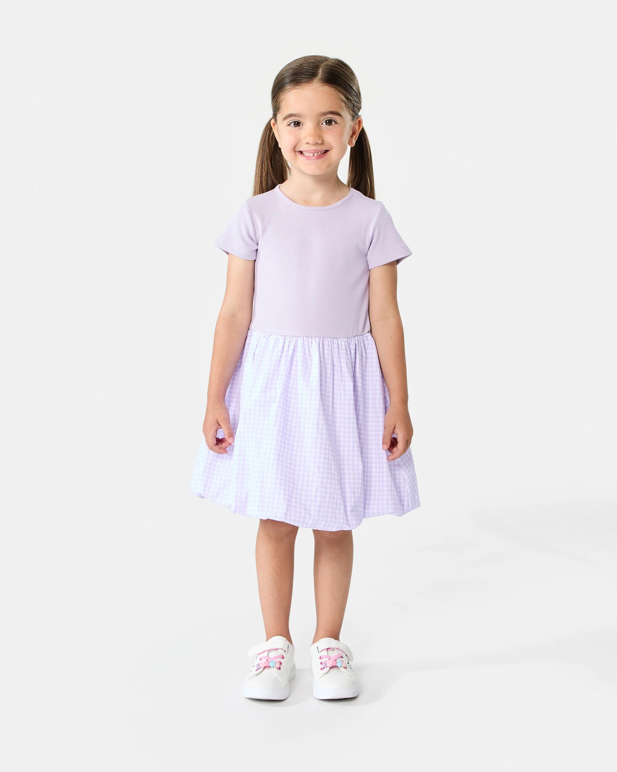 6 Short Sleeve Bubble Dress Pur Check, 6 of 7