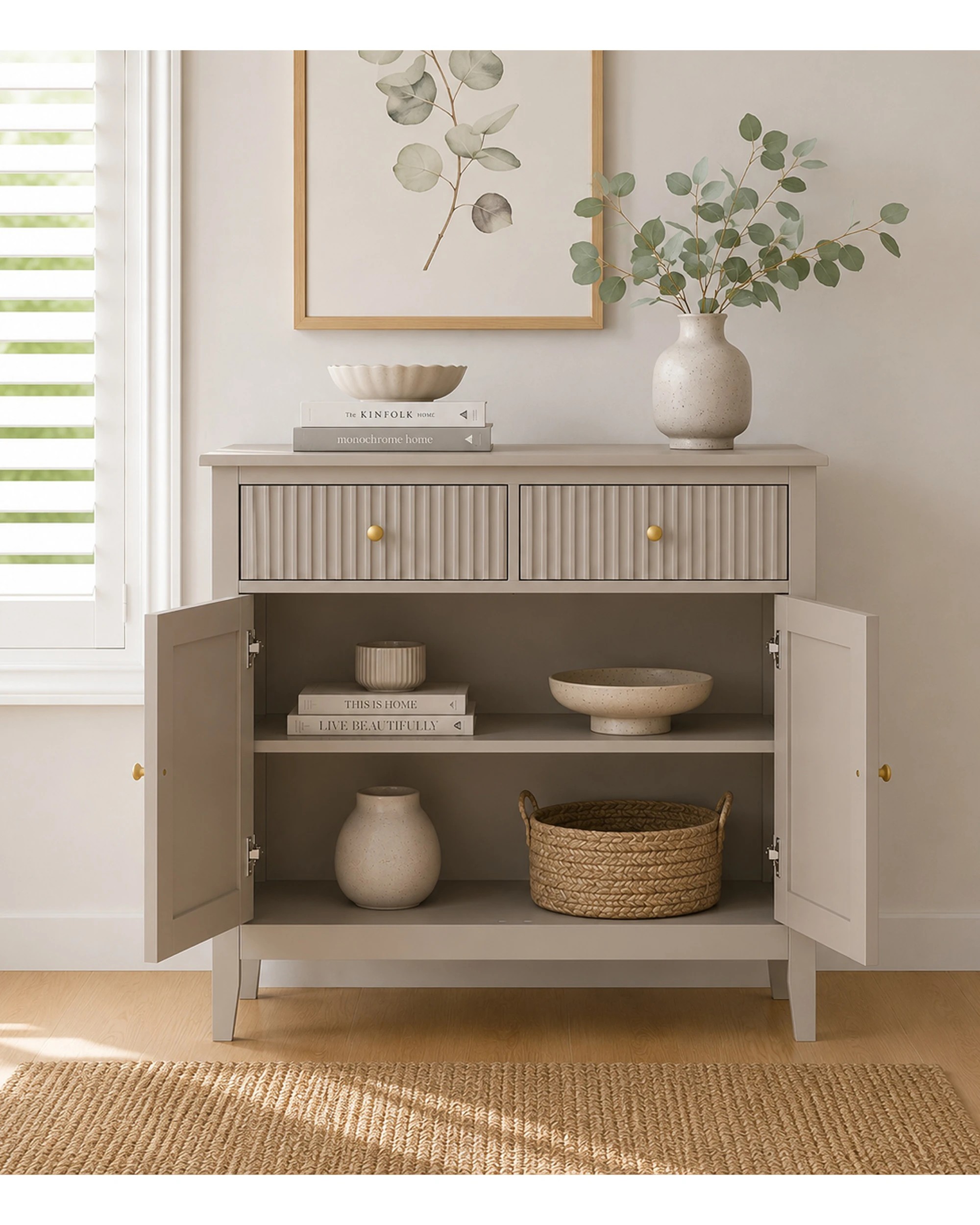 8 Alpine Bay Zara Fluted Buffet Cabinet 2 Door Stone - Beige, 8 of 9