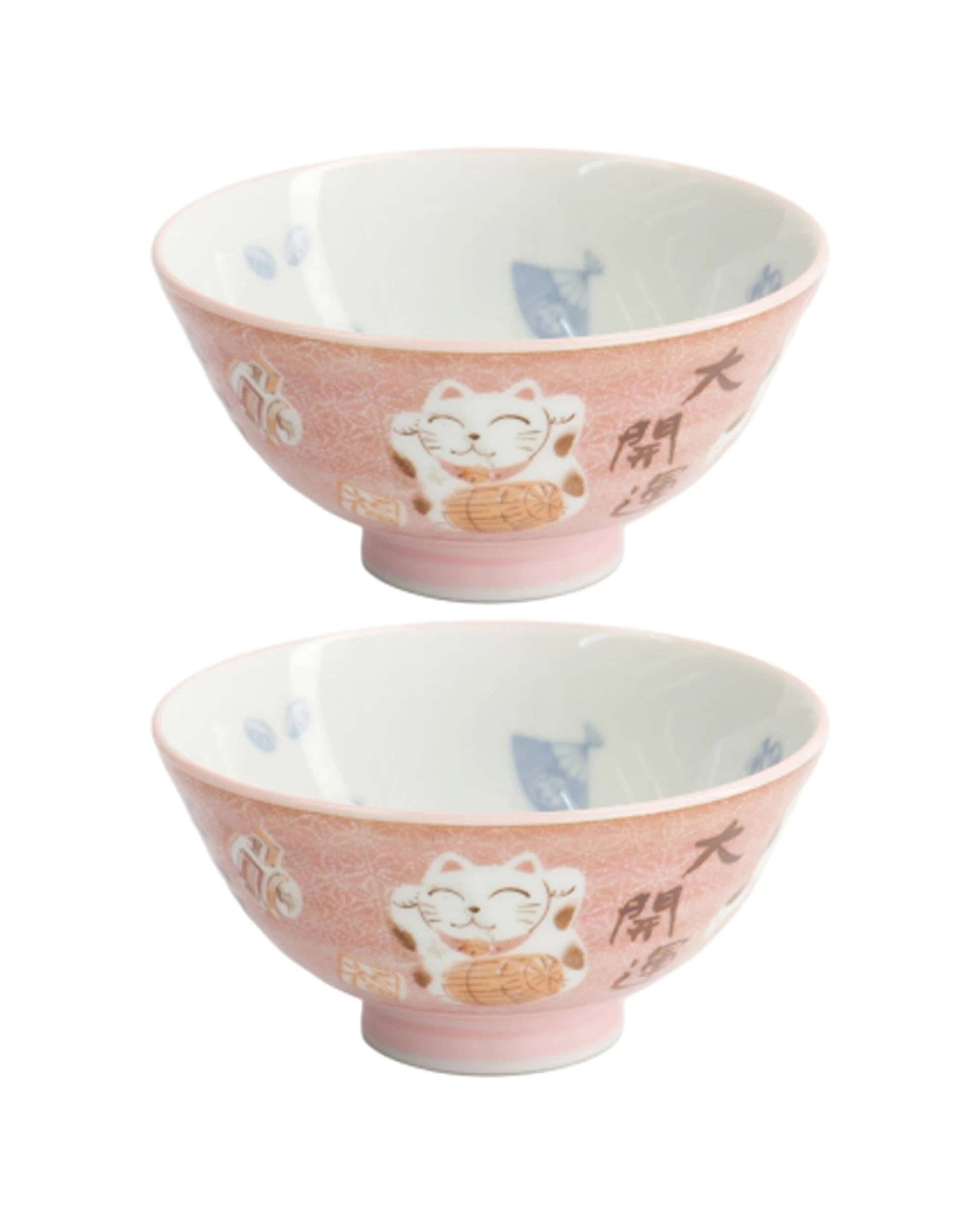 1 Tokyo Design 2PK Kawaii Rice Bowl Neko Cat Ceramic Tableware 11.5cm Fortune - Pink, 1 of 4