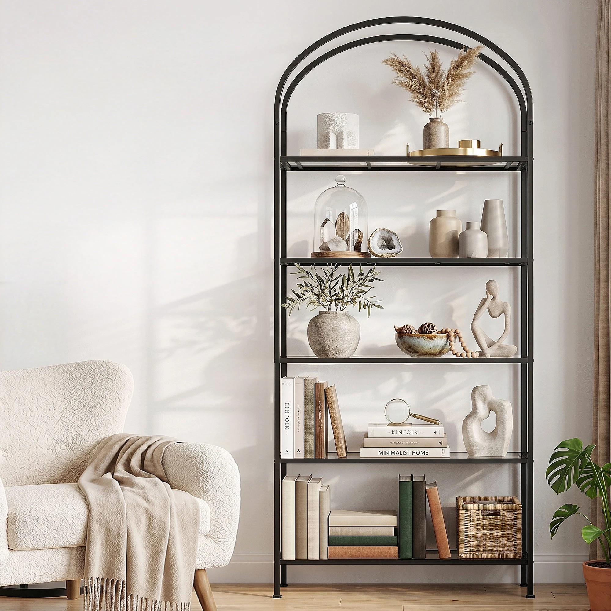 5 Artiss 5 Tiers Bookshelf Industrial Etagere Bookcase Display Shelf - Black, 5 of 8
