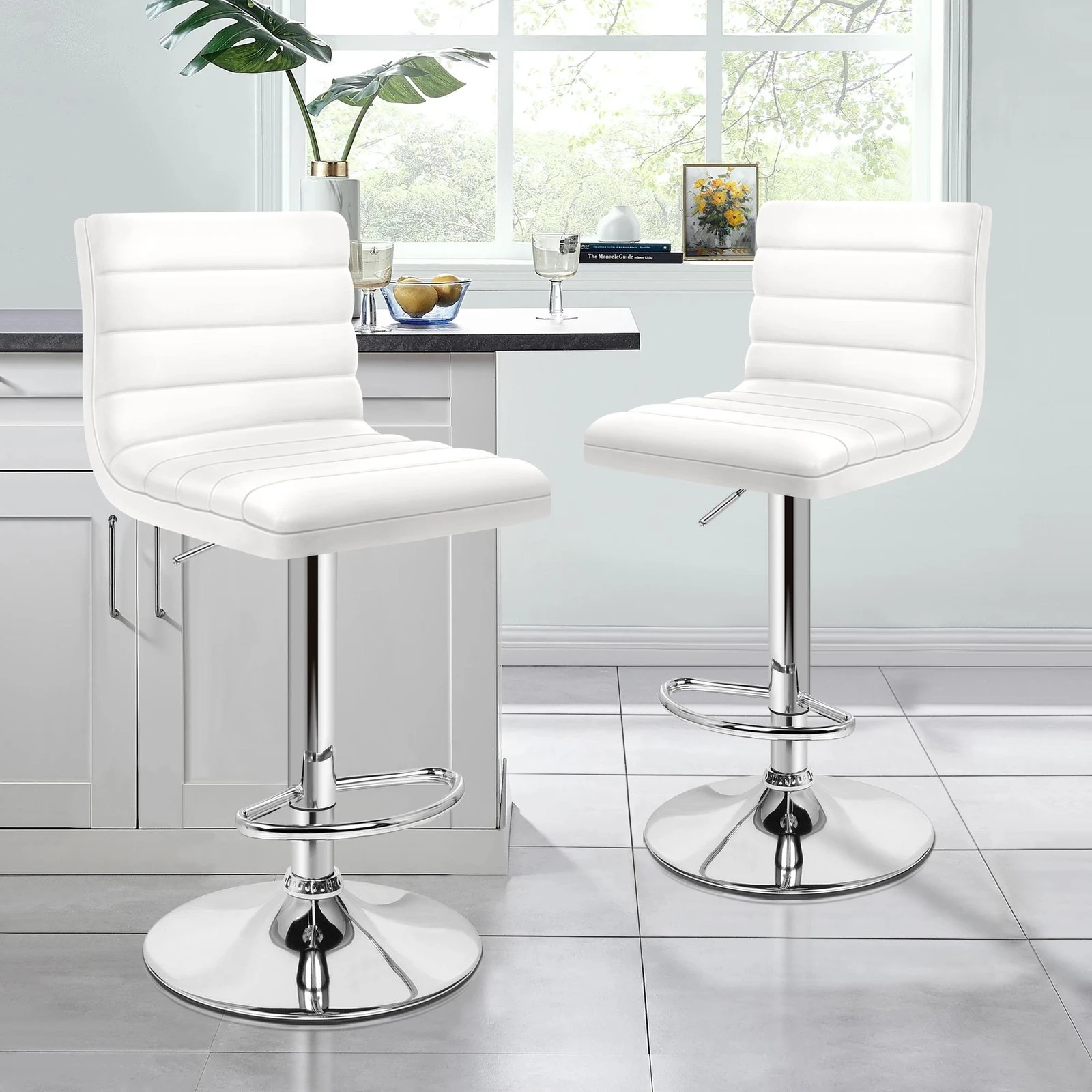 6 Alfordson 2x Bar Stools Ruel Kitchen Swivel Chair Leather Gas Lift - White, 6 of 6