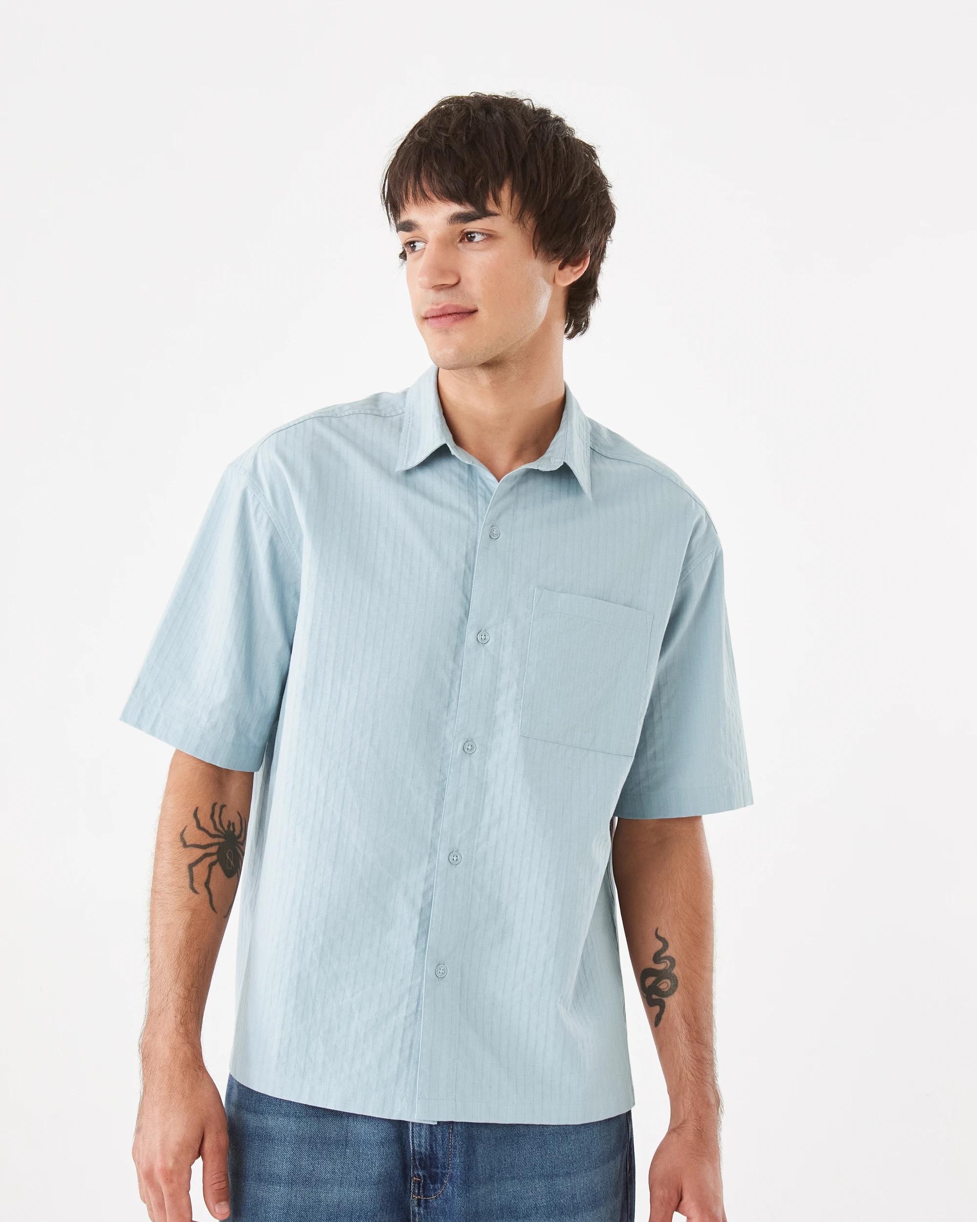 1 Short Sleeve Boxy Stripe Shirt Blu Cloud, 1 of 7